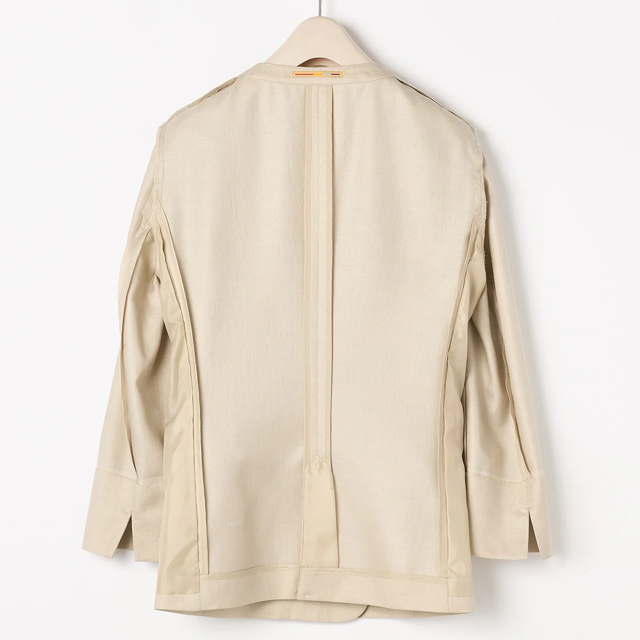 THE THIRD SUITS Linen-like Collarless Jacket - Beige - Image 7
