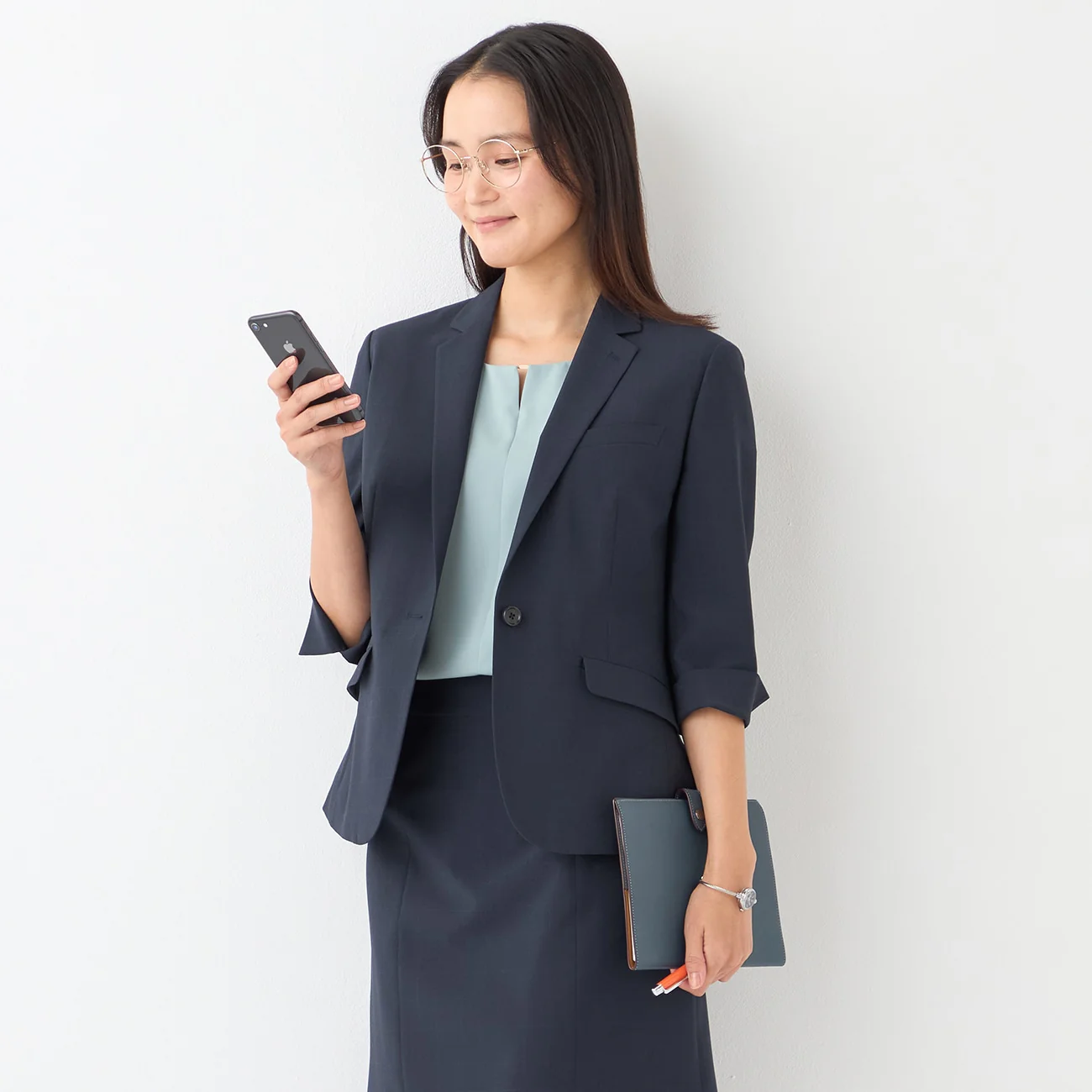 Washable Stretch Three-Quarter Sleeve Check Jacket - Navy - Image 4