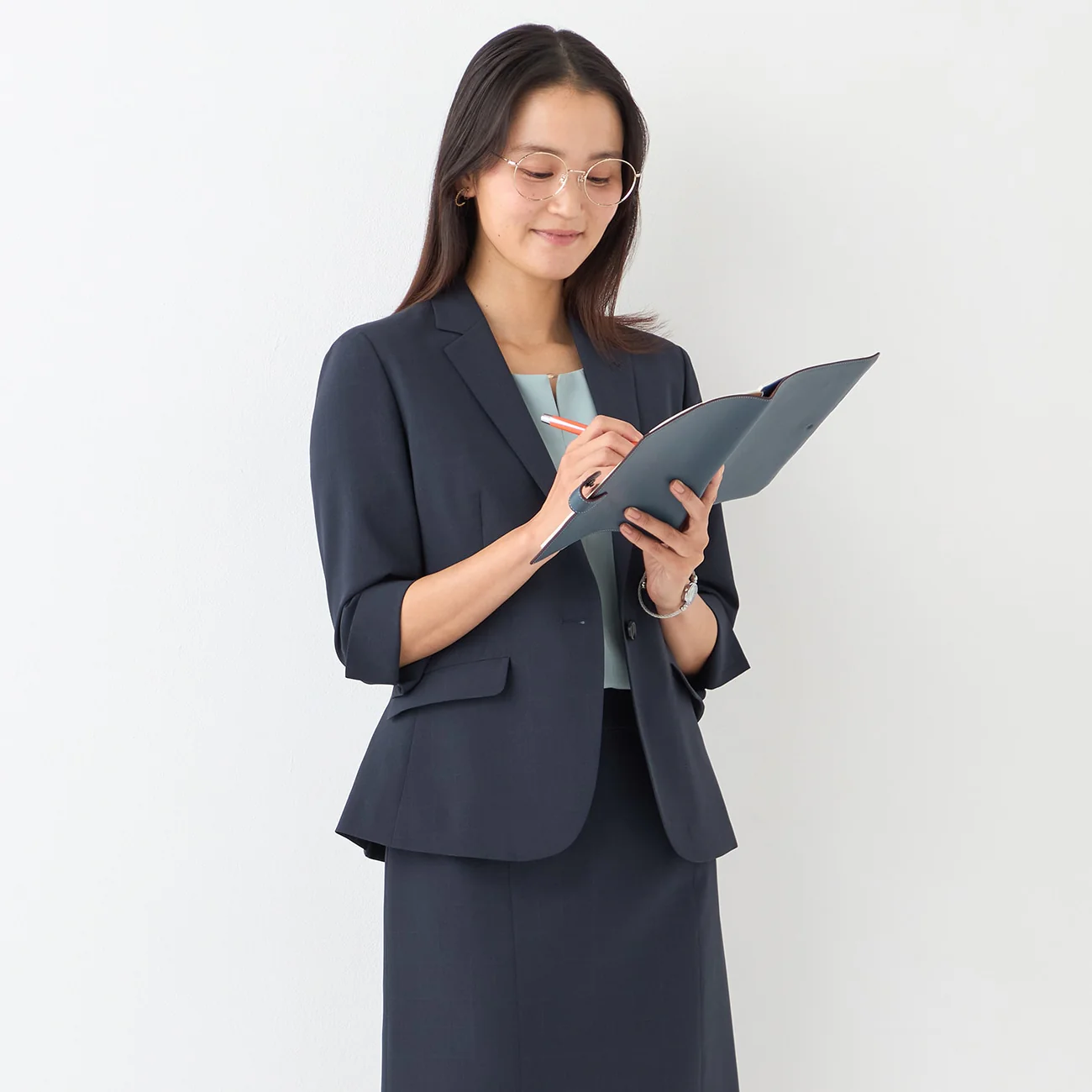 Washable Stretch Three-Quarter Sleeve Check Jacket - Navy - Image 6