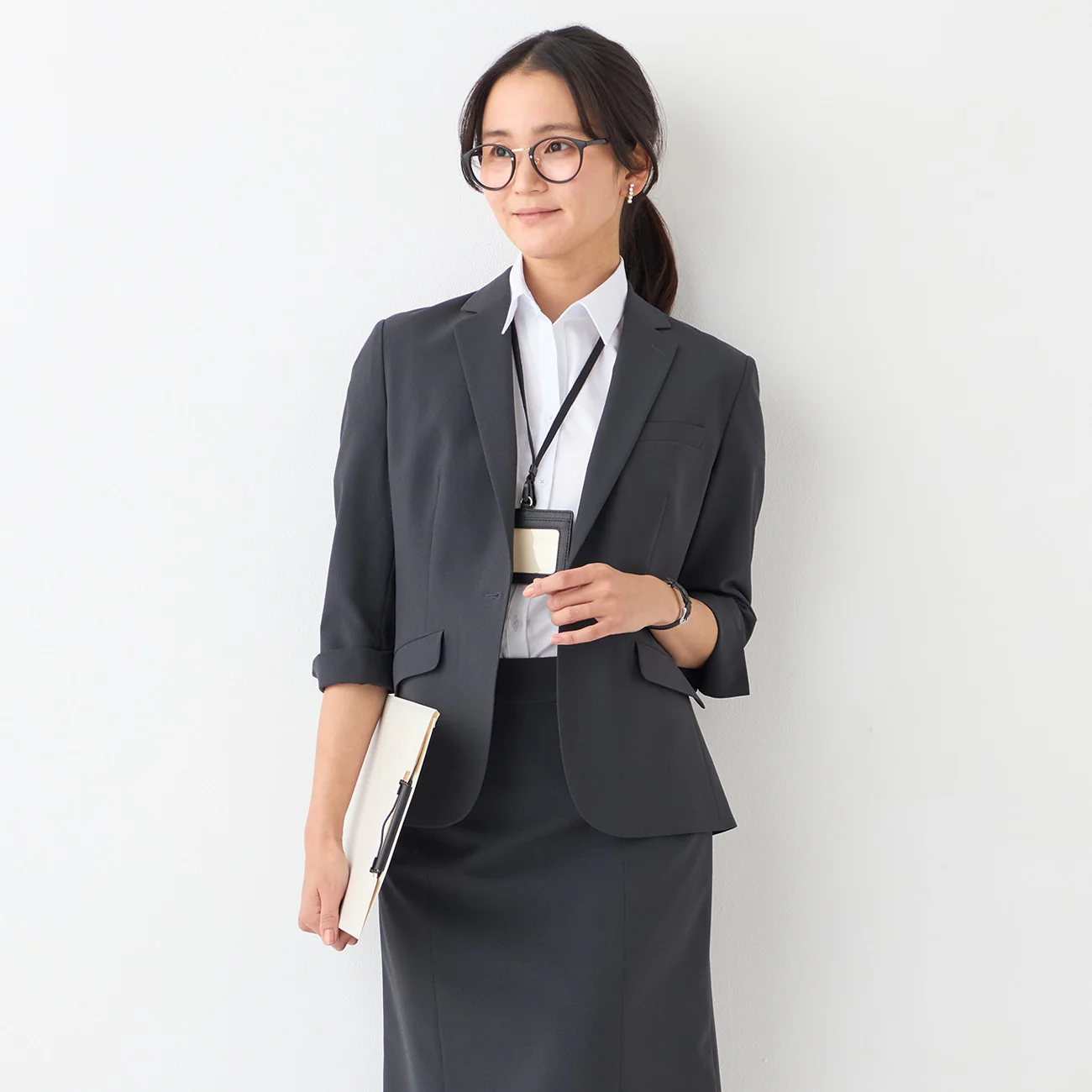 Washable Stretch Three-Quarter Sleeve Houndstooth Jacket - Charcoal Gray - Image 7