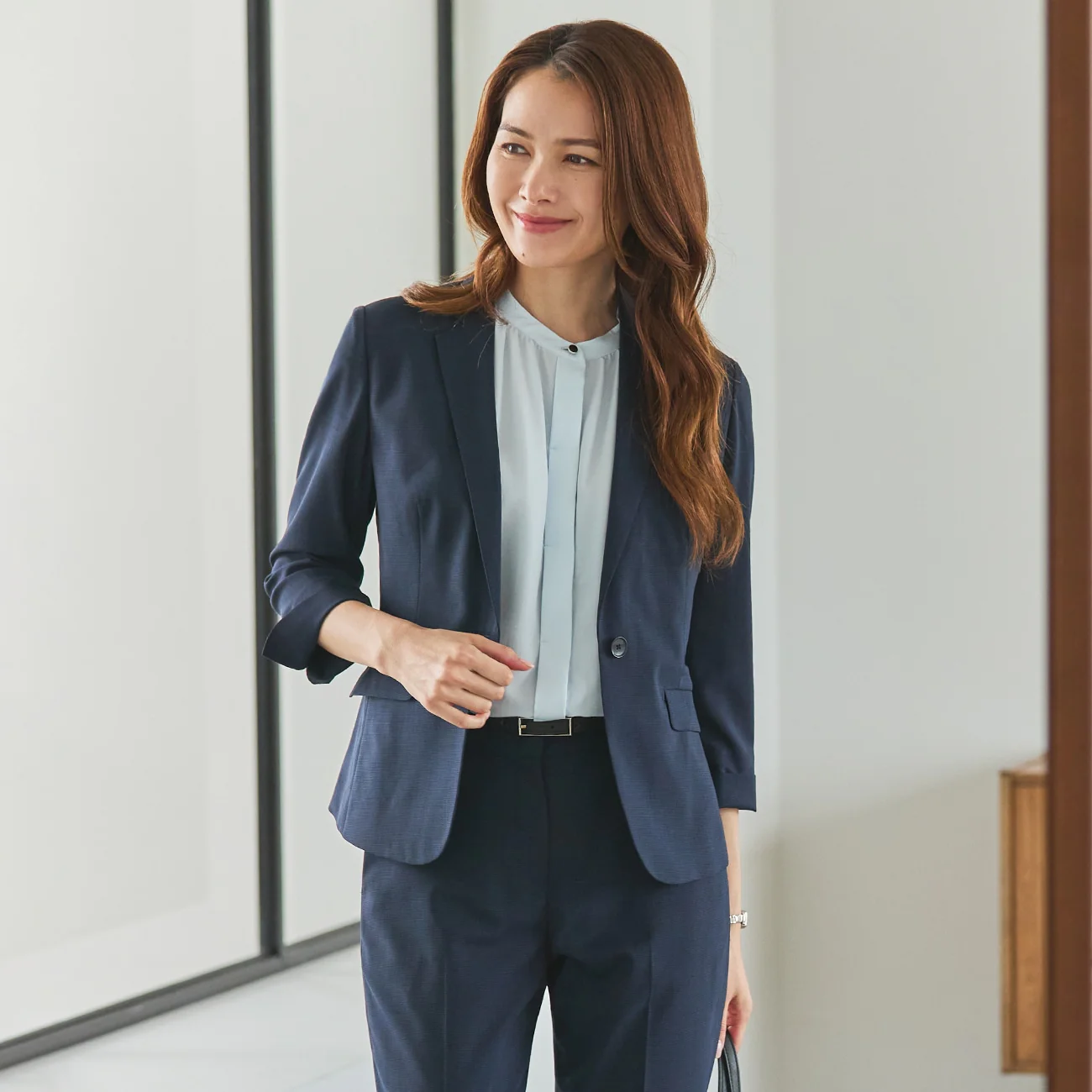 High-breathability Washable Stretch Cropped Sleeve Jacket - Navy