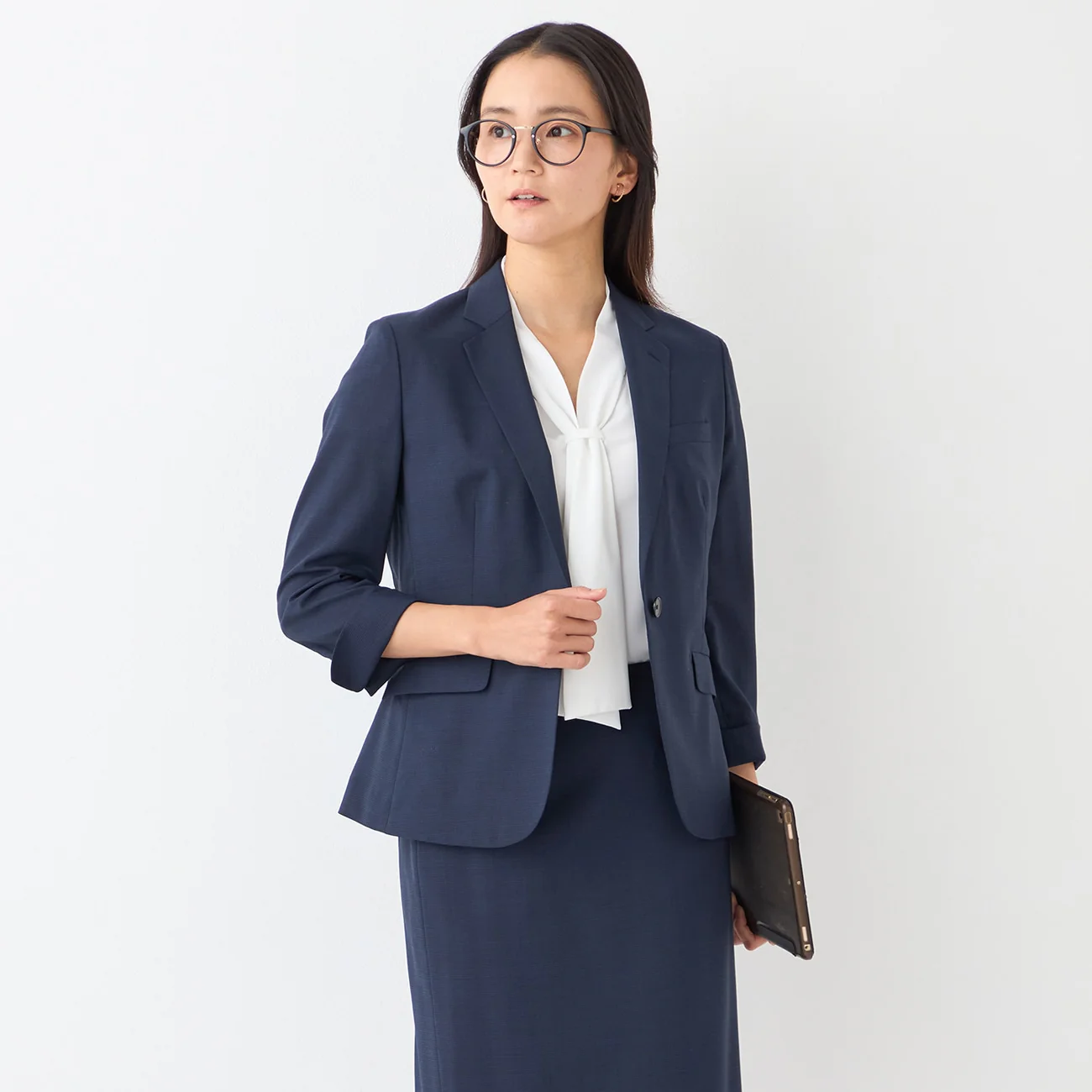 High-breathability Washable Stretch Cropped Sleeve Jacket - Navy - Image 4