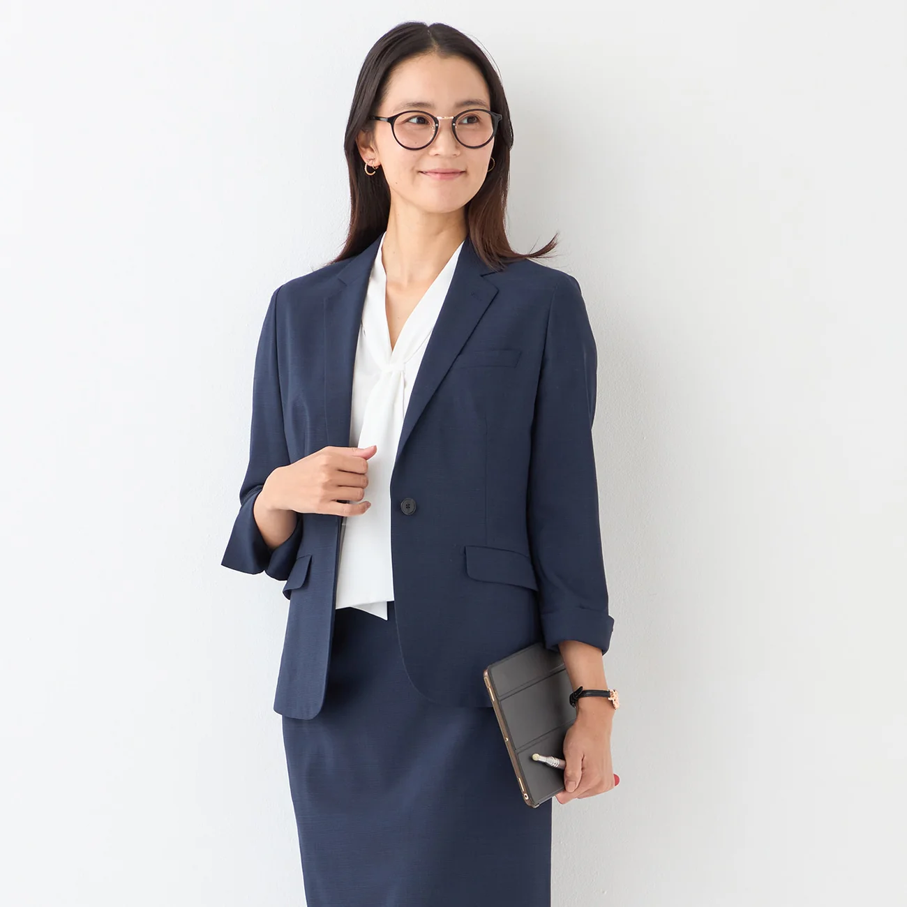 High-breathability Washable Stretch Cropped Sleeve Jacket - Navy - Image 5
