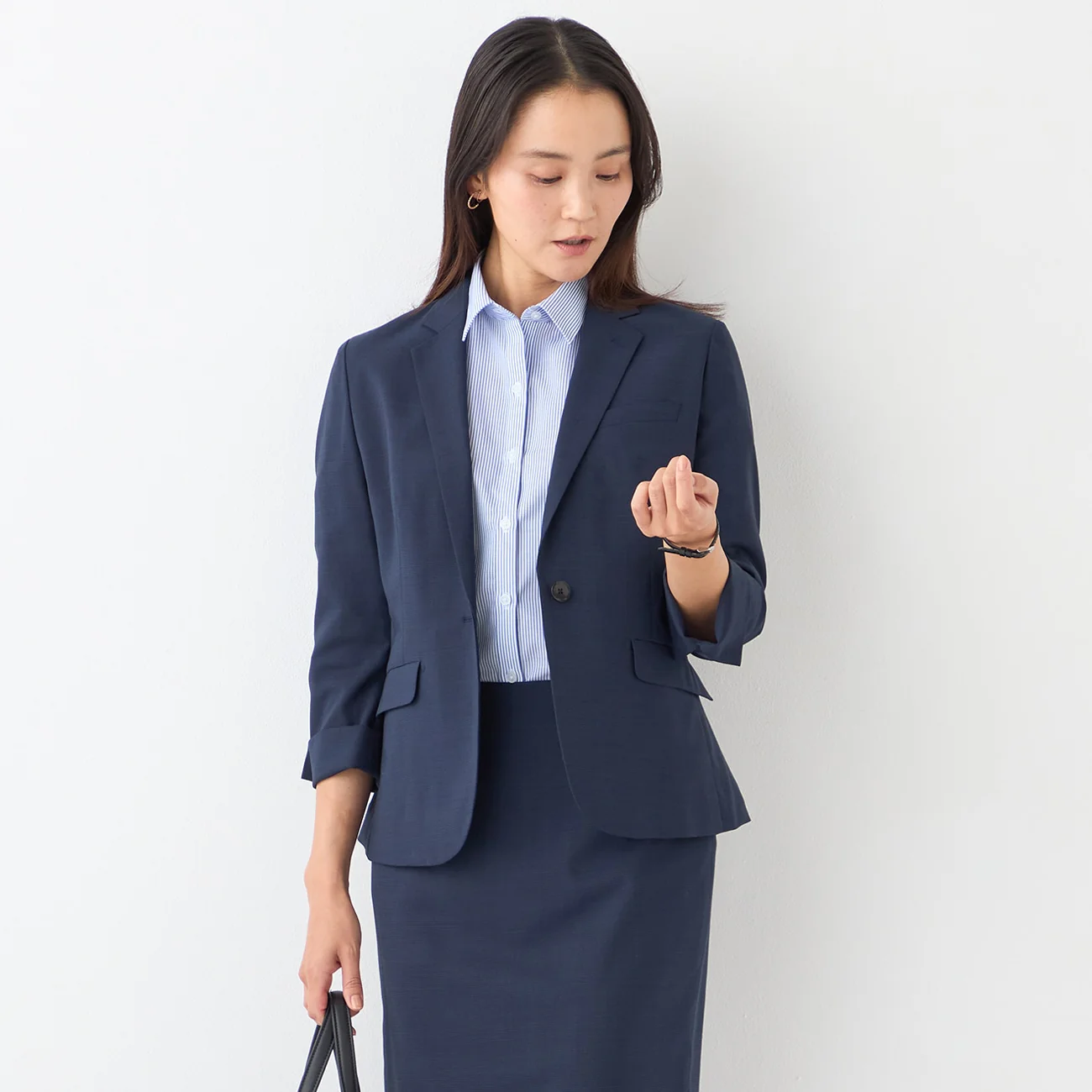 High-breathability Washable Stretch Cropped Sleeve Jacket - Navy - Image 8