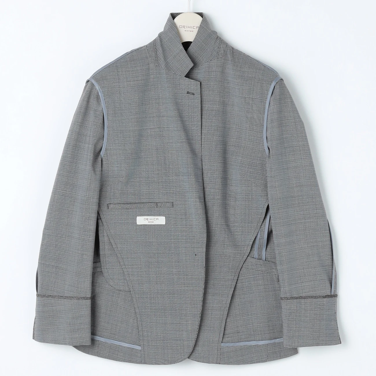 High-breathability Washable Stretch Cropped Sleeve Houndstooth Jacket - Blue - Image 24