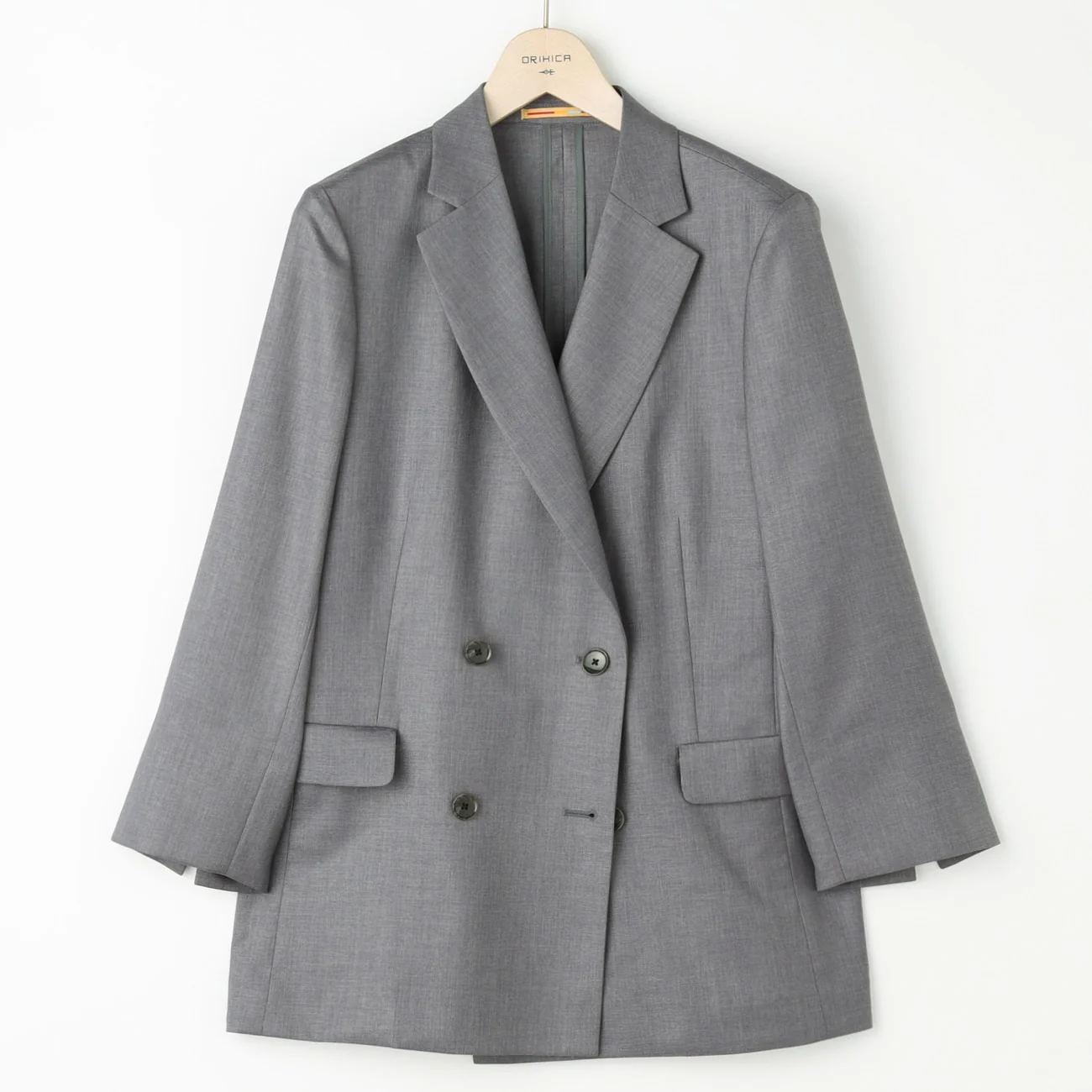 THE THIRD SUITS Linen-Like Cropped Sleeve Double-Breasted Jacket - Medium Gray - Image 10