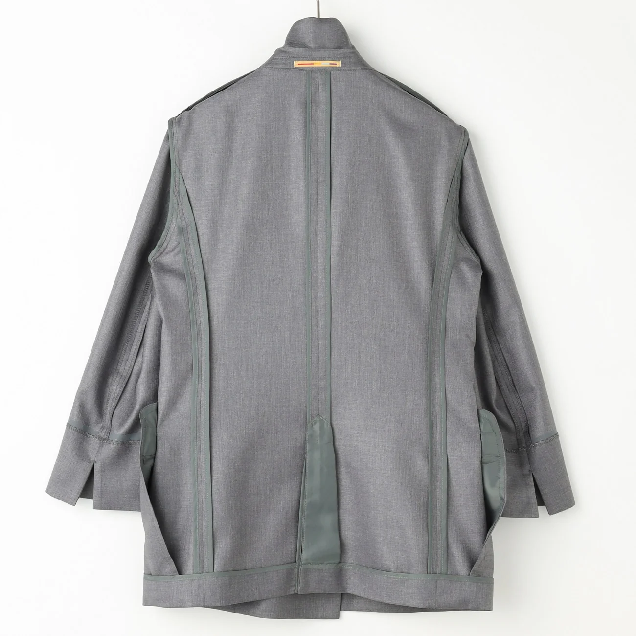 THE THIRD SUITS Linen-Like Cropped Sleeve Double-Breasted Jacket - Medium Gray - Image 16