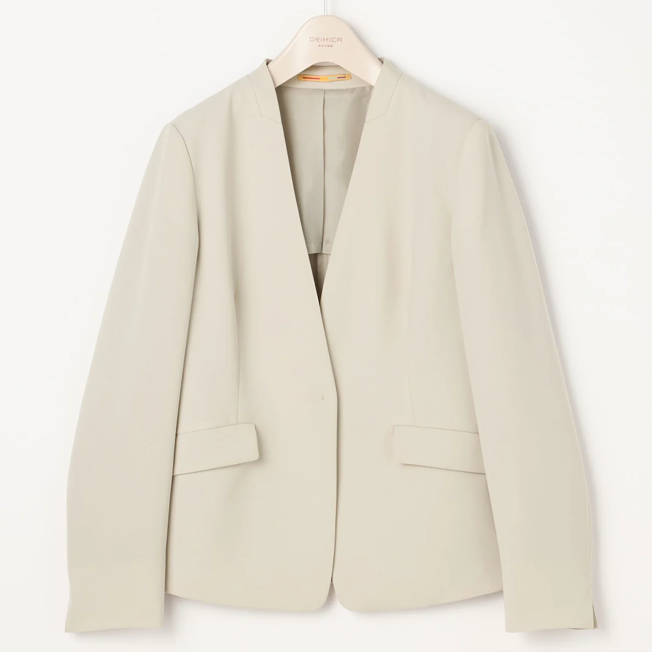 THE THIRD SUITS Double Cloth Collarless Jacket - Beige