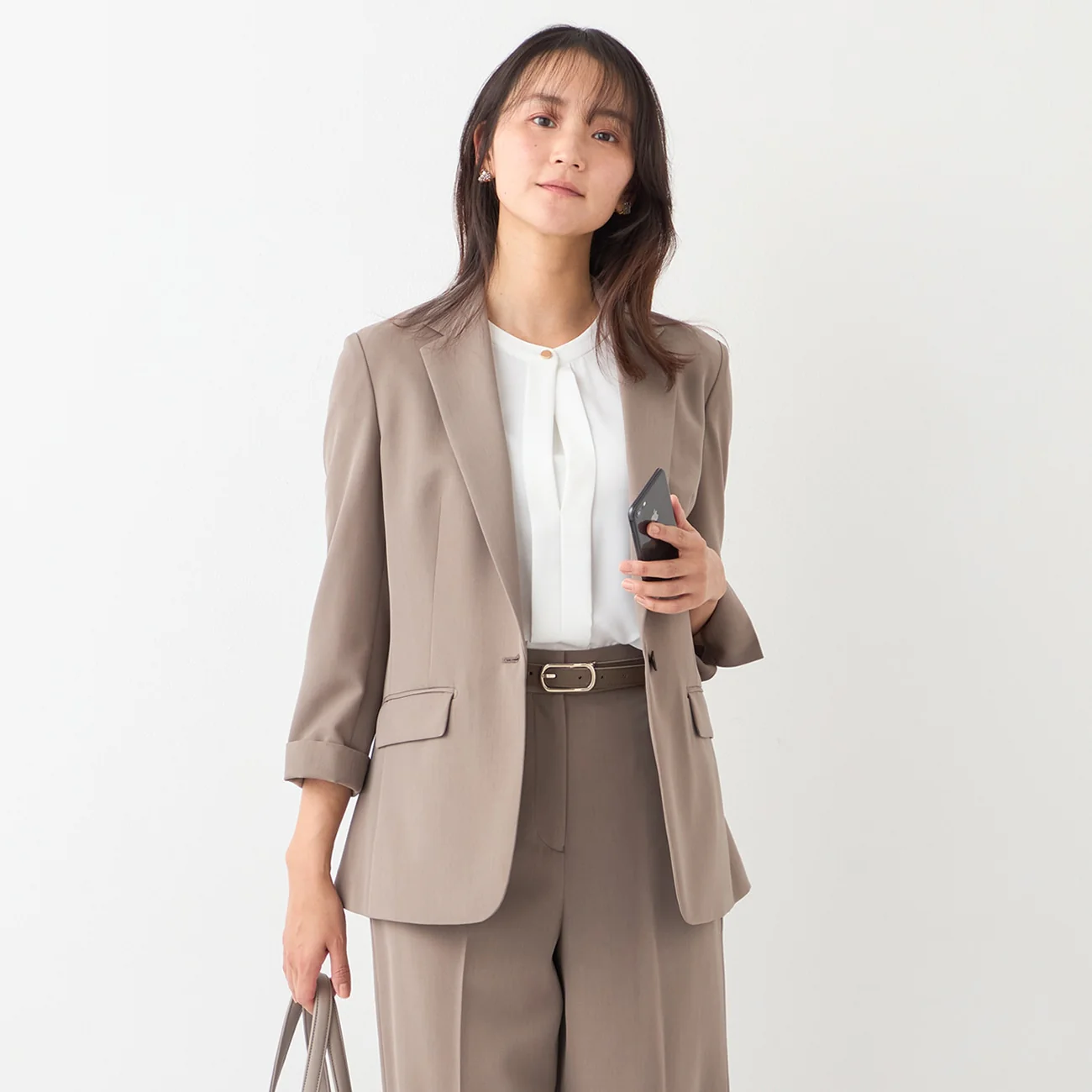 THE THIRD SUITS Washable Cool Touch Cropped Sleeve Long Jacket - Beige - Image 5