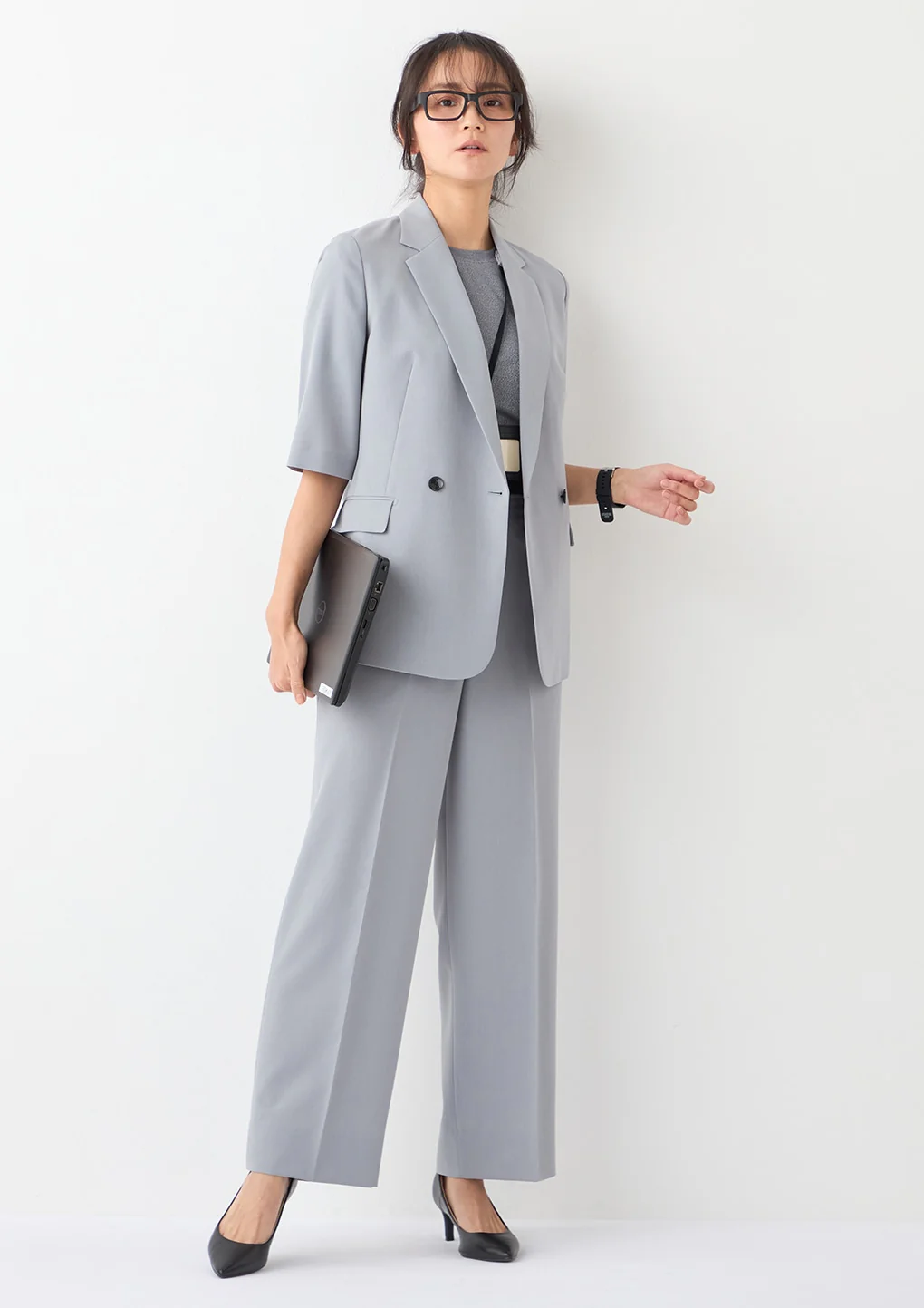 THE THIRD SUITS Washable Cool Touch Half Sleeve Double-Breasted Jacket - Light Gray - Image 12