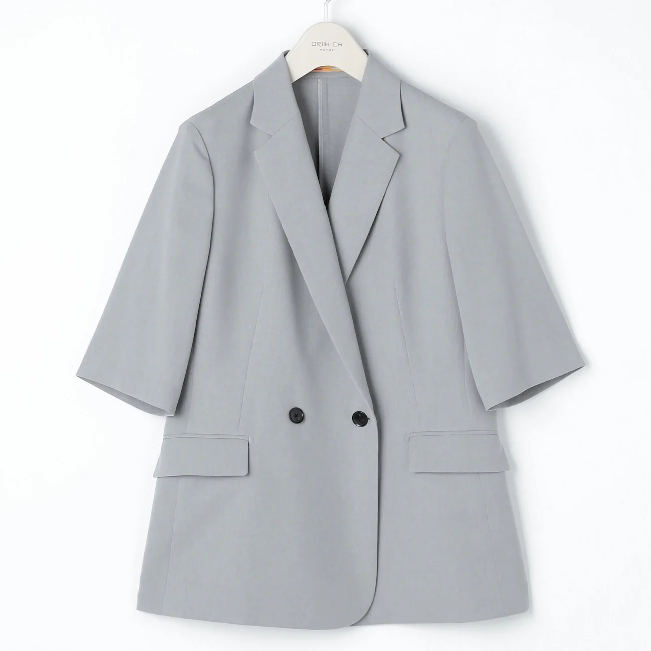 THE THIRD SUITS Washable Cool Touch Half Sleeve Double-Breasted Jacket - Light Gray - Image 4