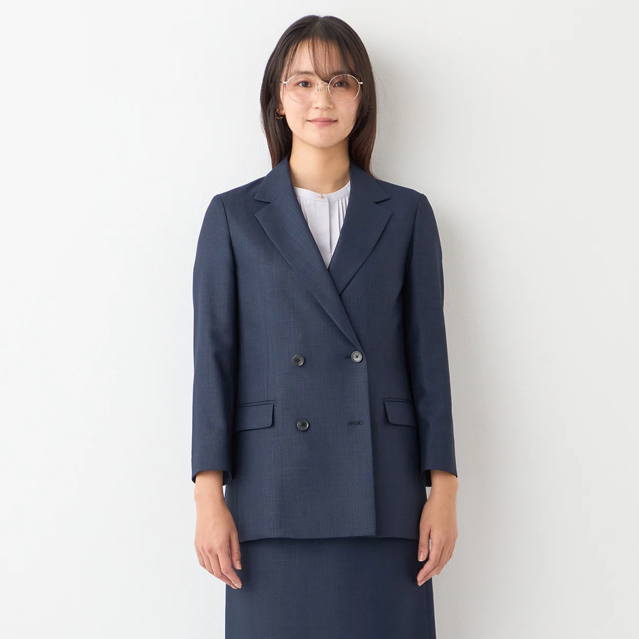 THE THIRD SUITS Linen-Like Cropped Sleeve Double-Breasted Jacket - Navy - Image 19