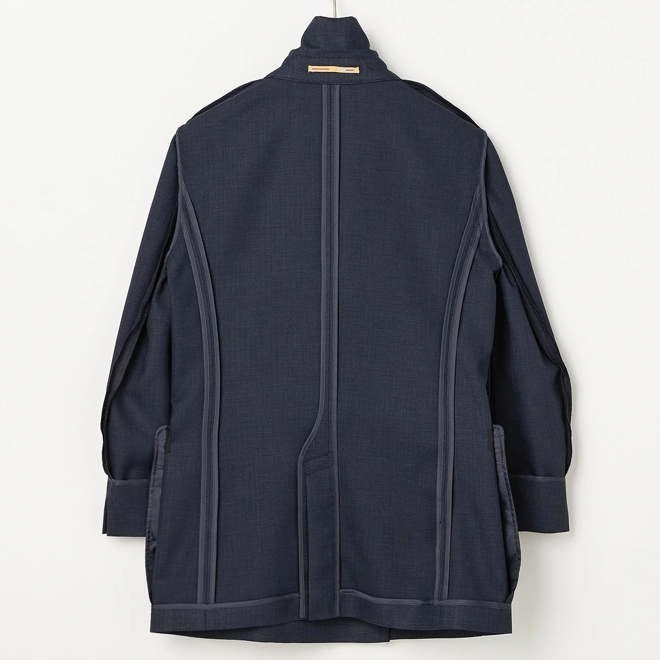 THE THIRD SUITS Linen-Like Cropped Sleeve Double-Breasted Jacket - Navy - Image 27