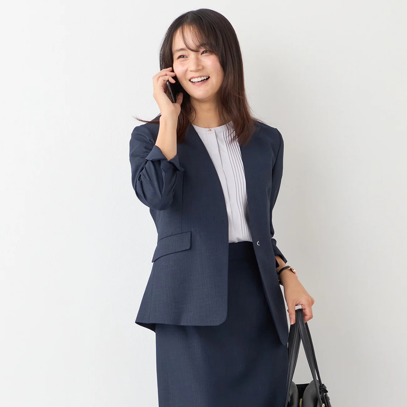 THE THIRD SUITS Linen-Like Cropped Sleeve Collarless Jacket - Navy - Image 15