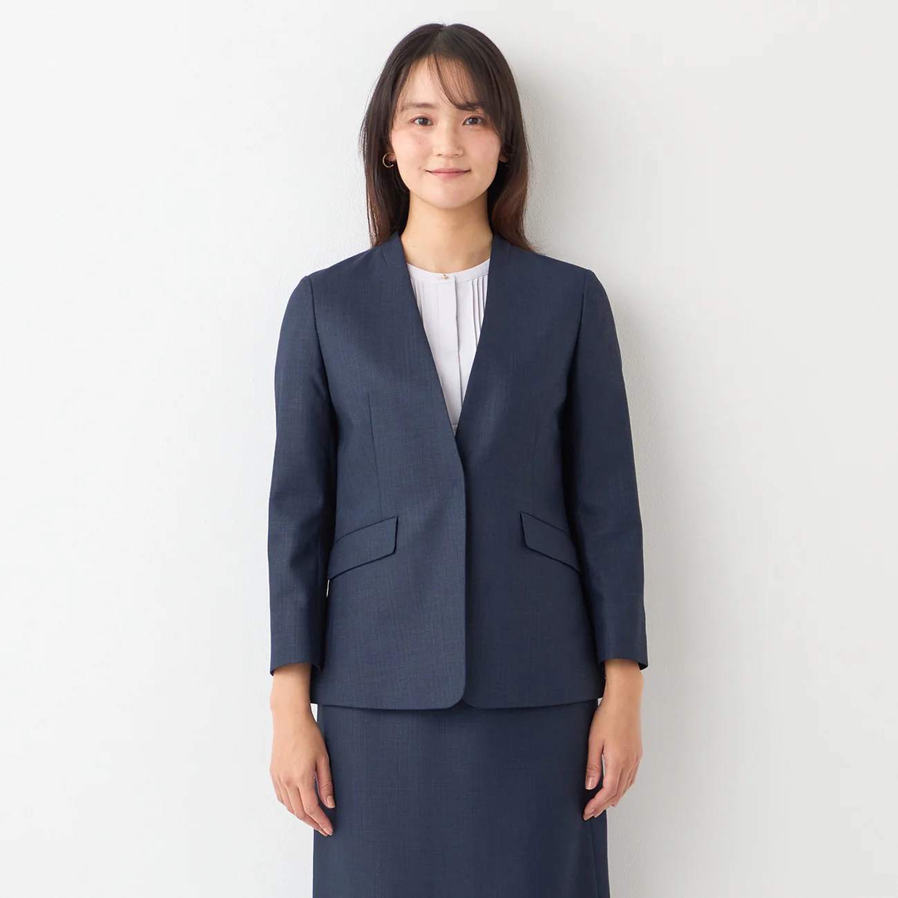 THE THIRD SUITS Linen-Like Cropped Sleeve Collarless Jacket - Navy - Image 16