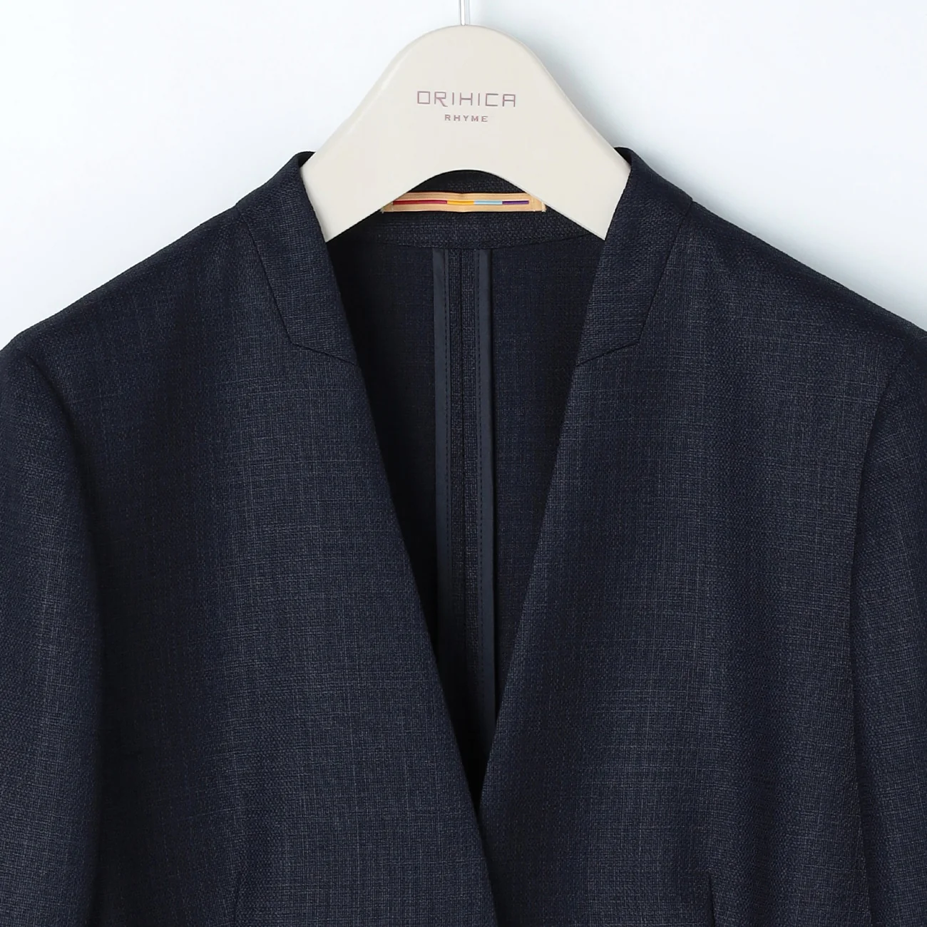 THE THIRD SUITS Linen-Like Cropped Sleeve Collarless Jacket - Navy - Image 20