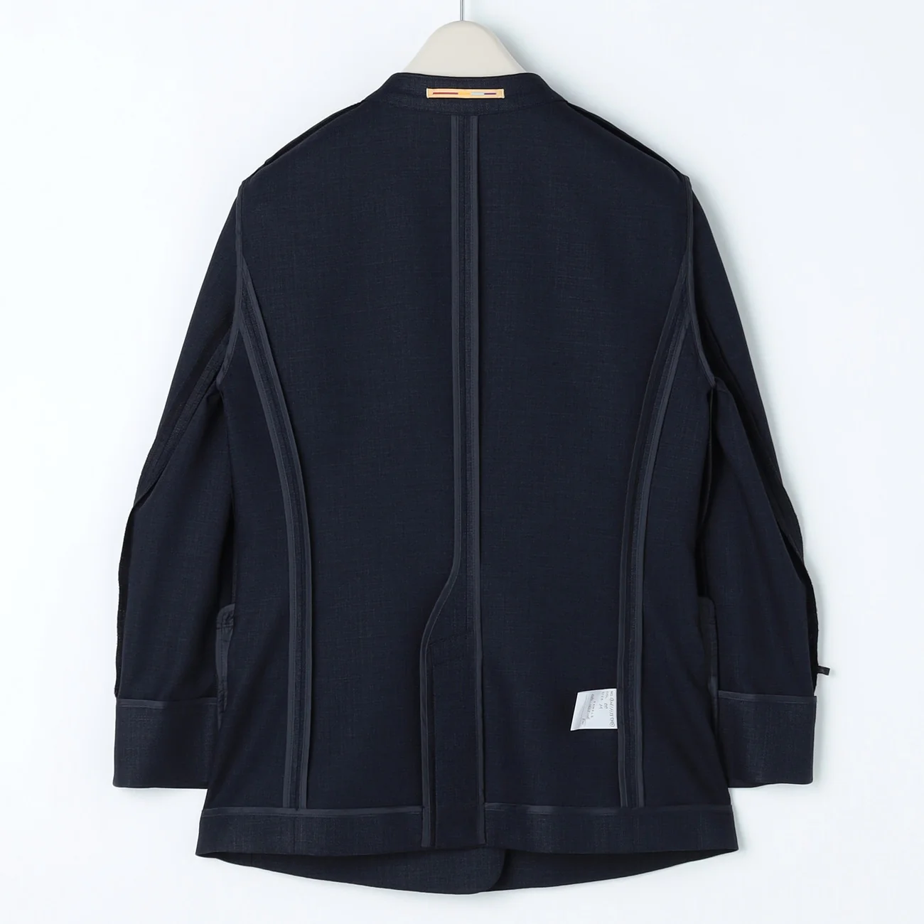 THE THIRD SUITS Linen-Like Cropped Sleeve Collarless Jacket - Navy - Image 25