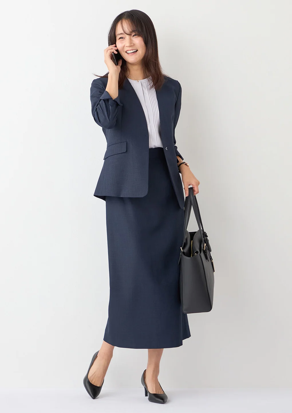THE THIRD SUITS Linen-Like Cropped Sleeve Collarless Jacket - Navy - Image 32