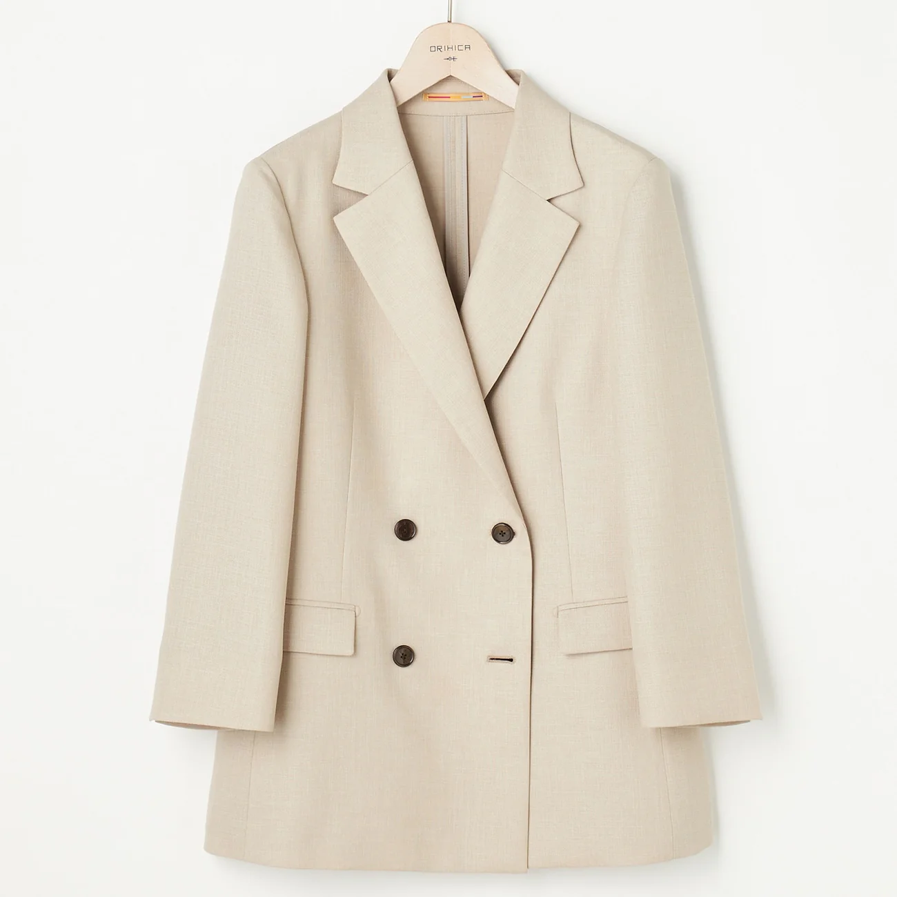 THE THIRD SUITS Linen-Like Cropped Sleeve Double-Breasted Jacket - Beige - Image 19