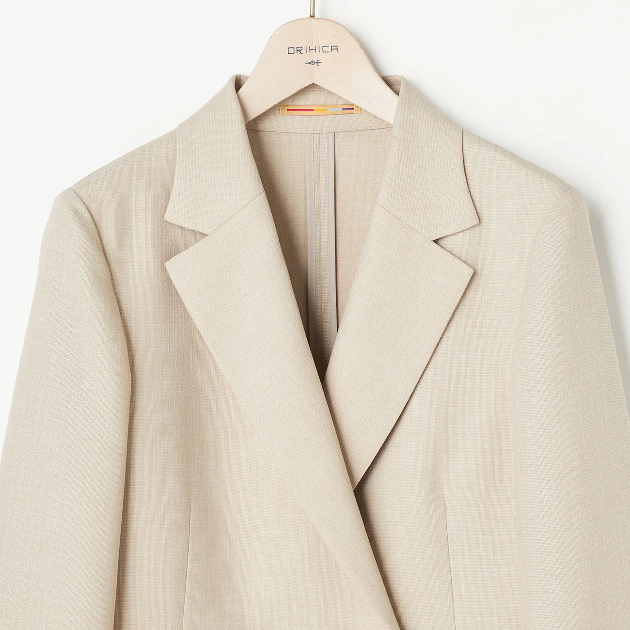 THE THIRD SUITS Linen-Like Cropped Sleeve Double-Breasted Jacket - Beige - Image 21