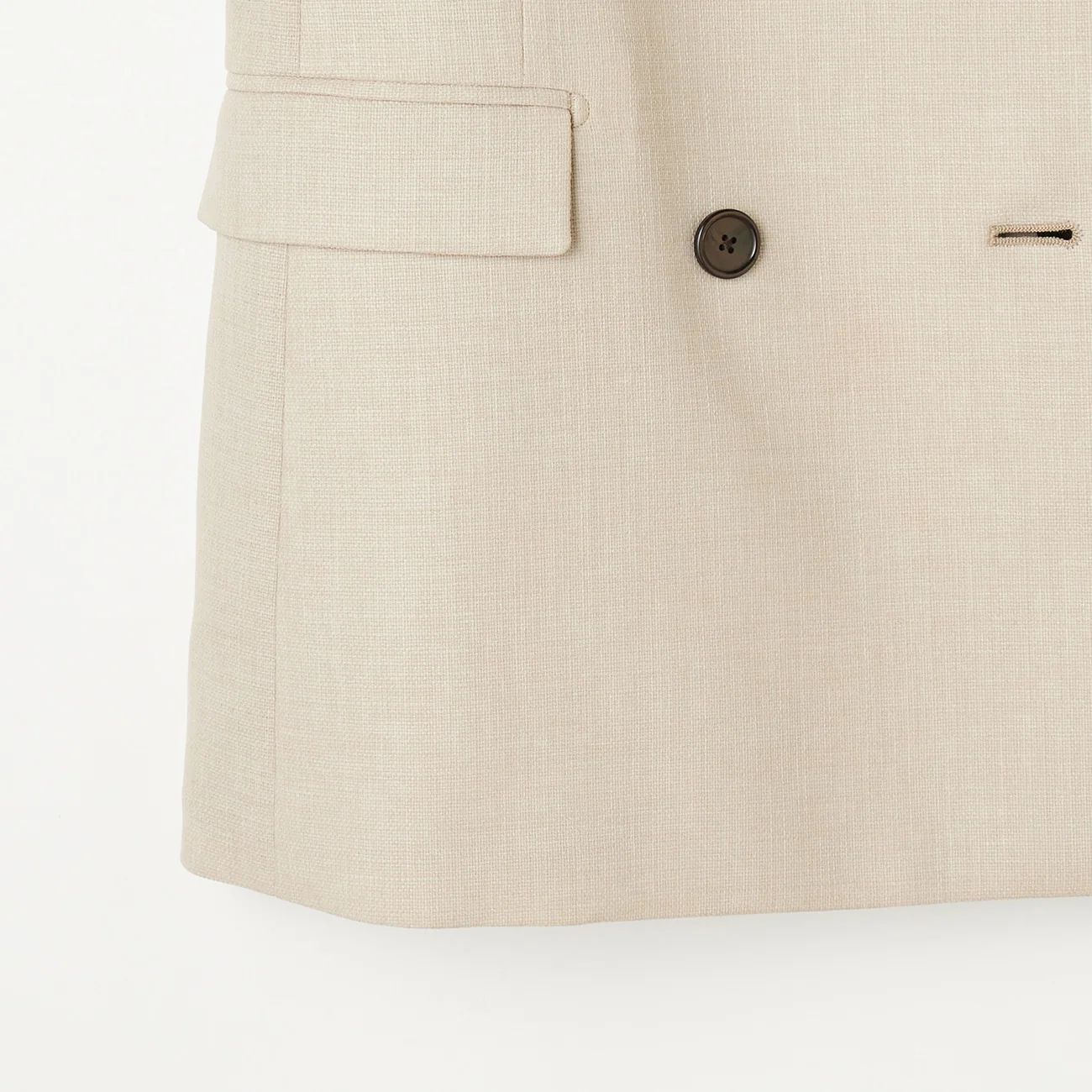 THE THIRD SUITS Linen-Like Cropped Sleeve Double-Breasted Jacket - Beige - Image 23