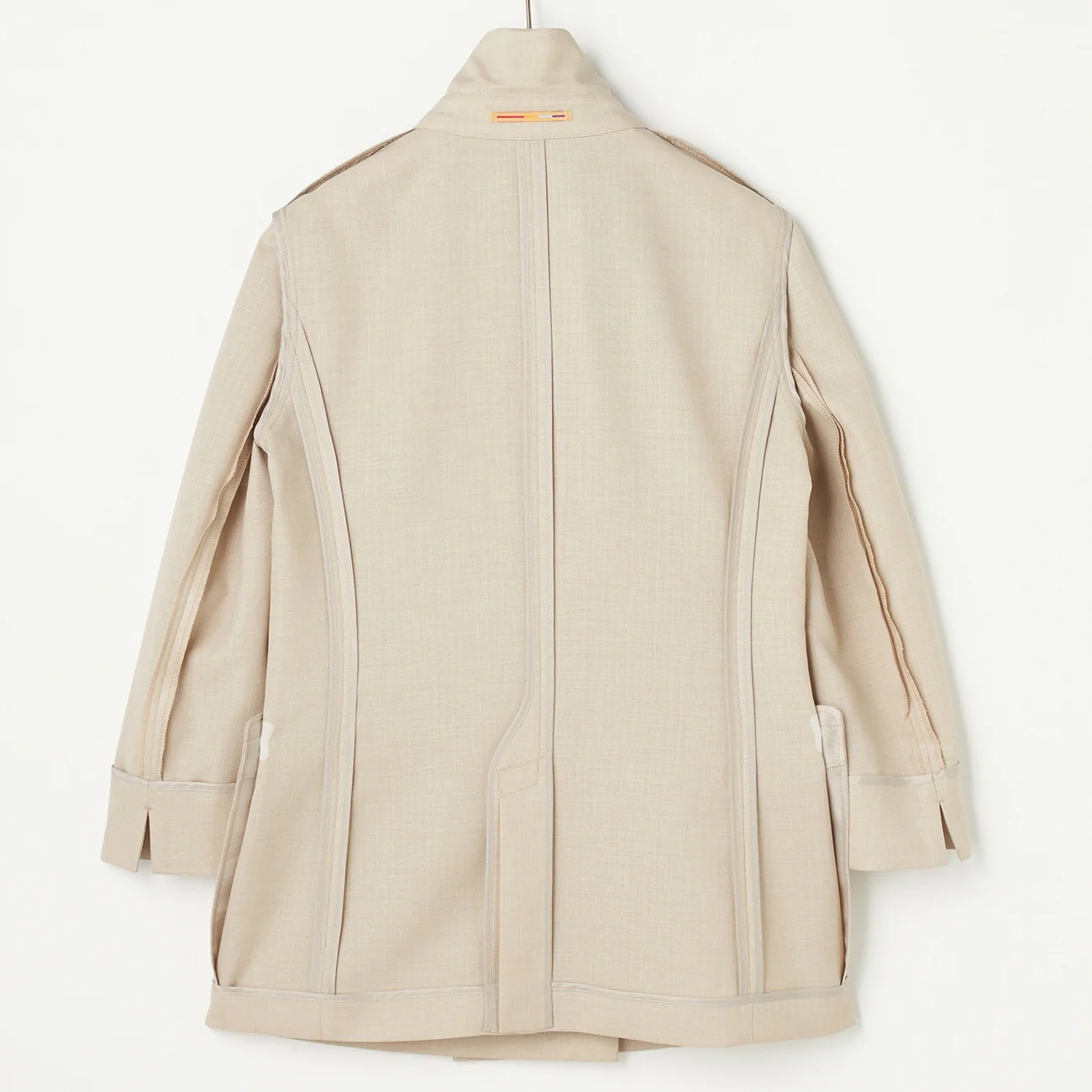 THE THIRD SUITS Linen-Like Cropped Sleeve Double-Breasted Jacket - Beige - Image 25
