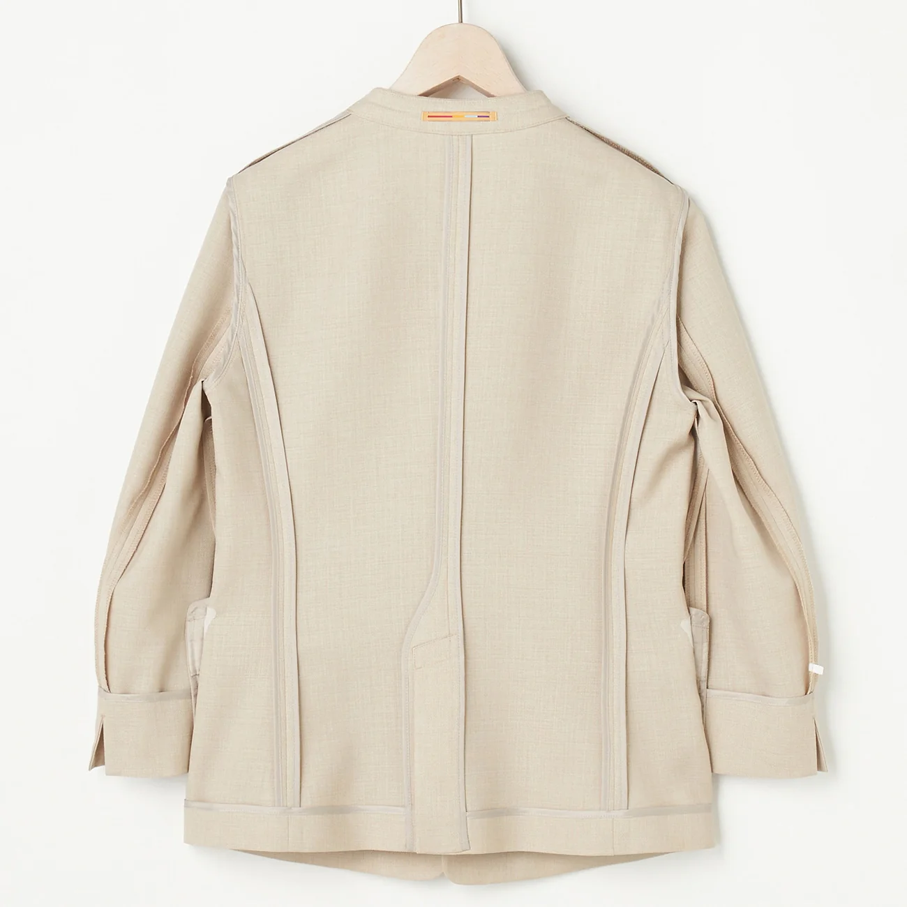 THE THIRD SUITS Linen-Like Cropped Sleeve Collarless Jacket - Beige - Image 27