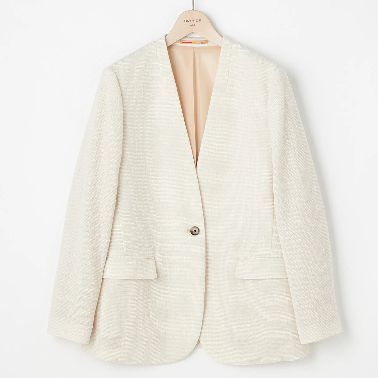 THE THIRD SUITS Leno Weave Collarless Long Jacket