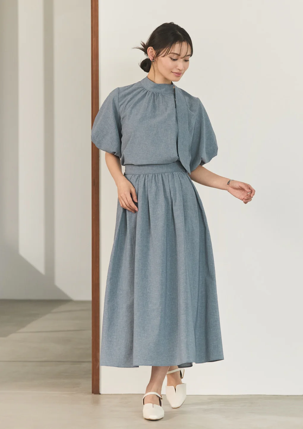 Multi-Functional Long Flared Skirt - Blue - Image 13
