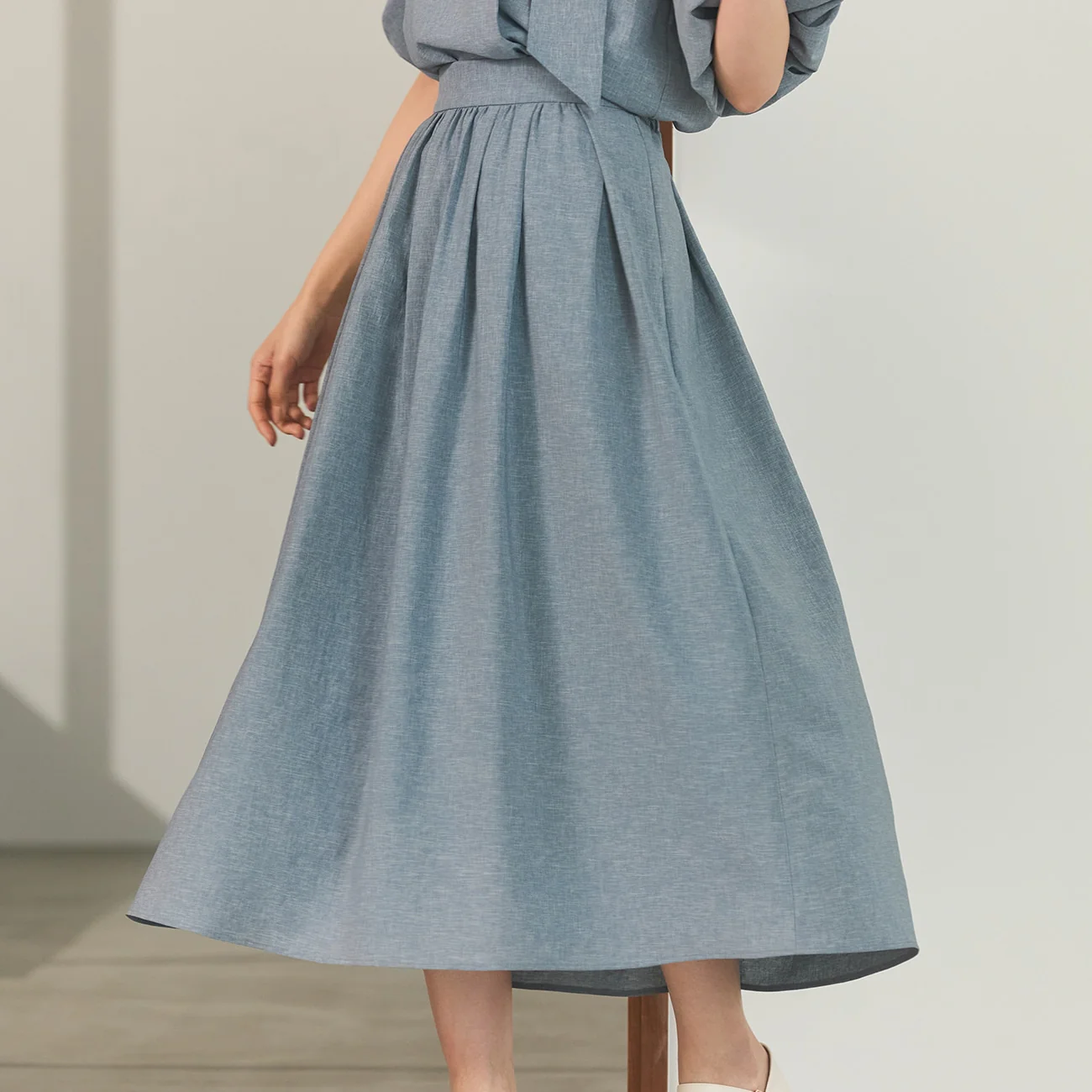 Multi-Functional Long Flared Skirt - Blue - Image 2