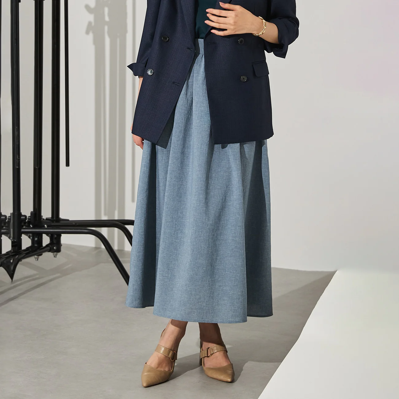 Multi-Functional Long Flared Skirt - Blue - Image 3