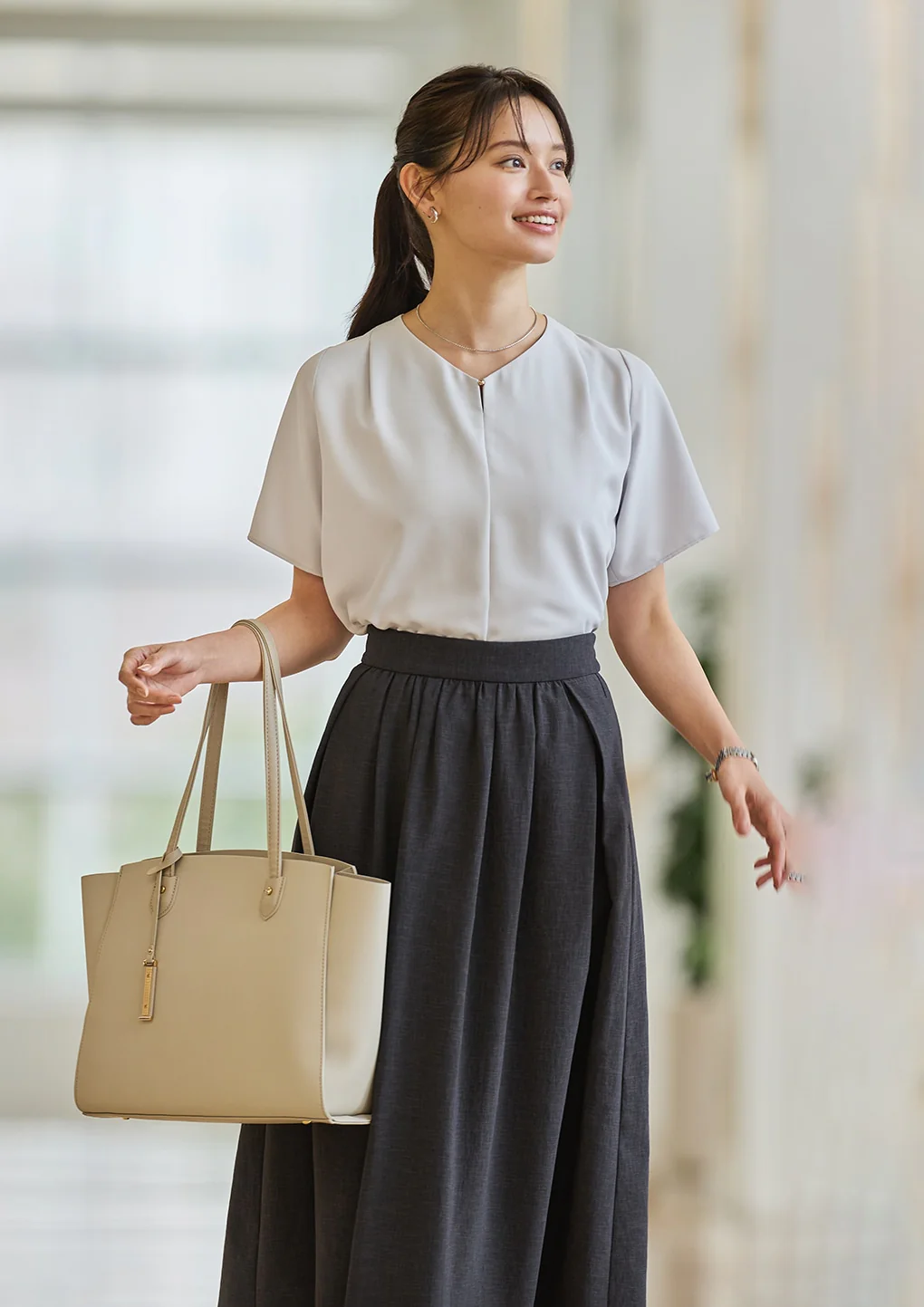 Multi-Functional Long Flared Skirt - Charcoal Gray - Image 14
