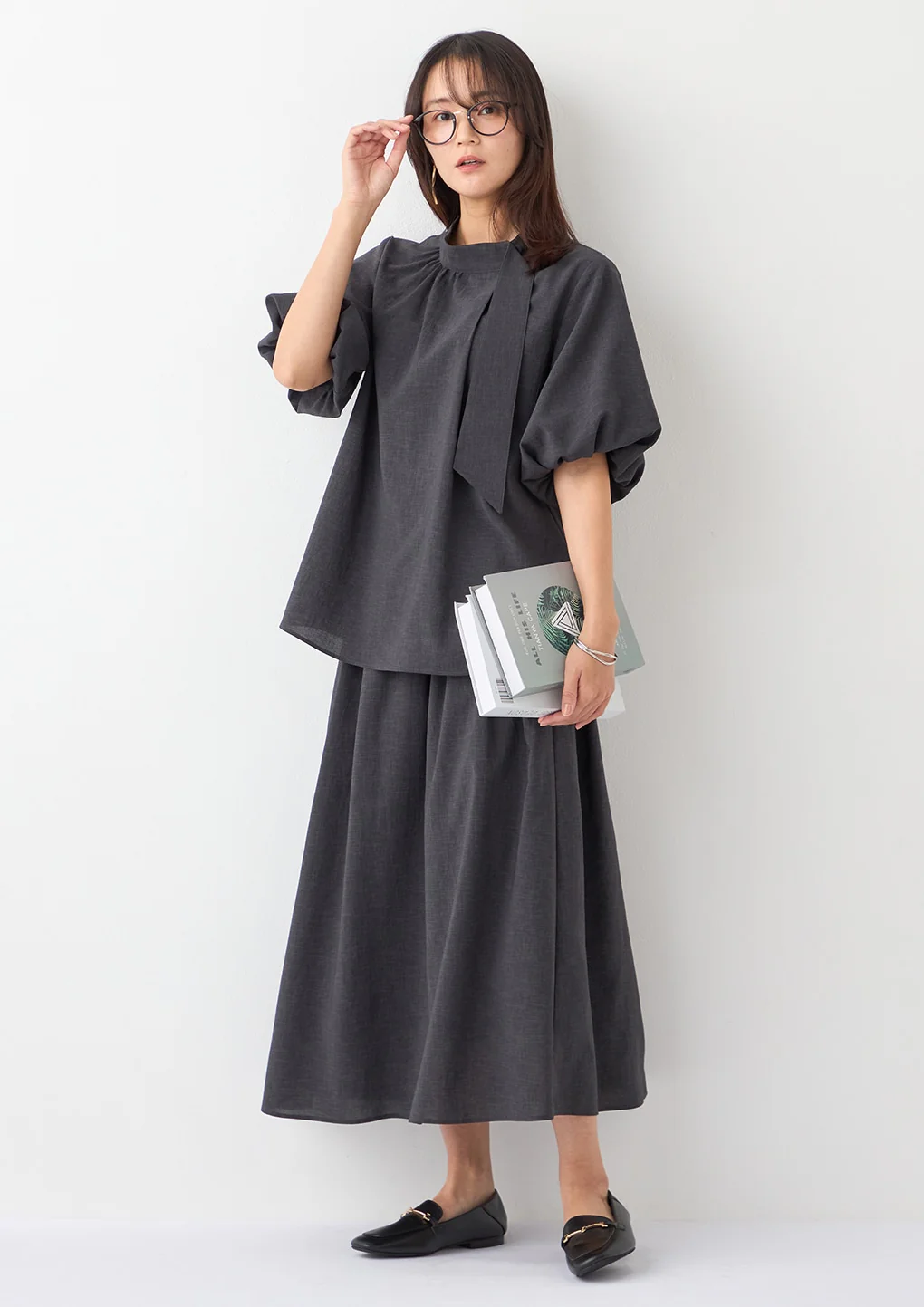 Multi-Functional Long Flared Skirt - Charcoal Gray - Image 16