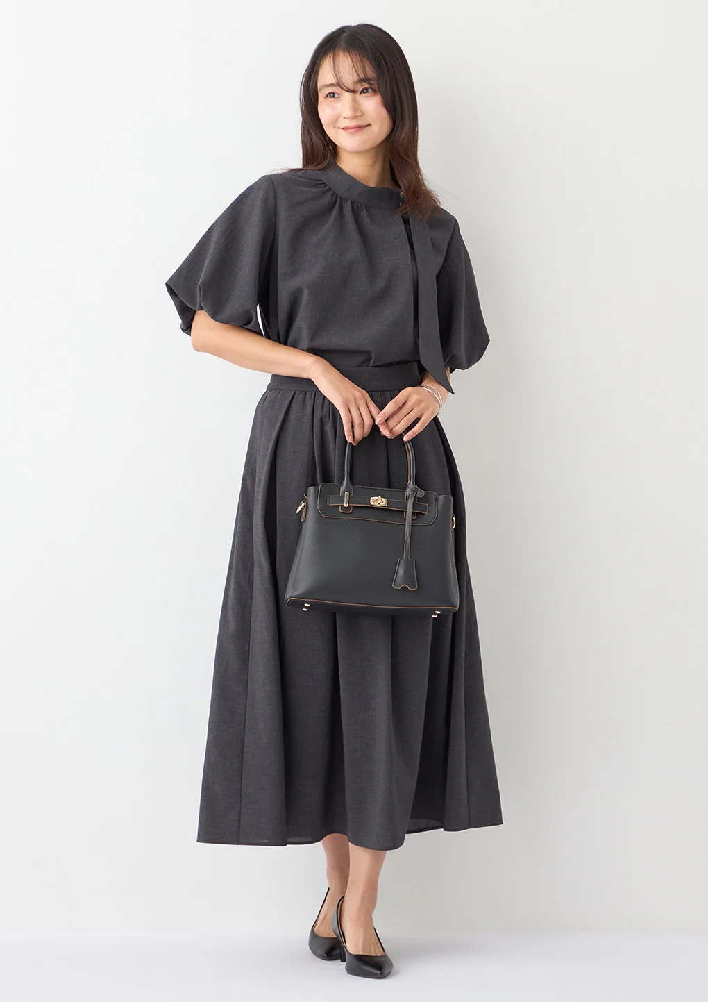 Multi-Functional Long Flared Skirt - Charcoal Gray - Image 17