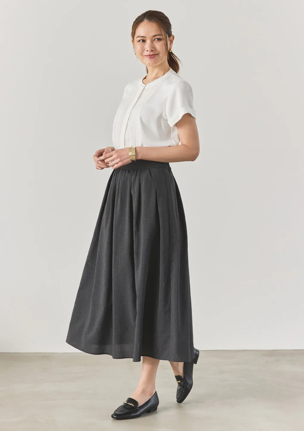Multi-Functional Long Flared Skirt - Charcoal Gray - Image 18