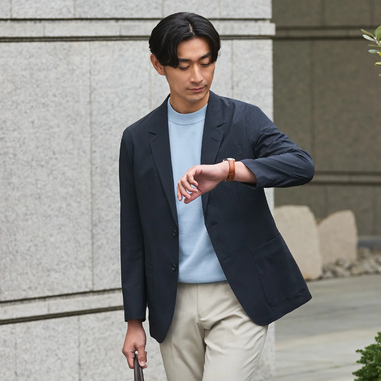 THE THIRD SUITS Japanese Fabric High-Breathability Seersucker Jacket - Navy - Image 5