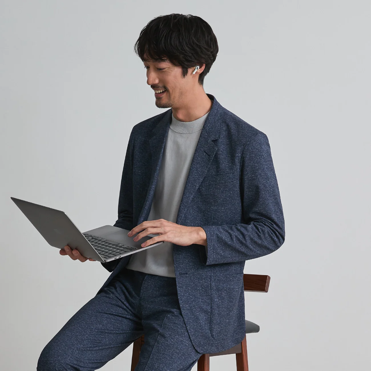 THE THIRD SUITS Japanese Fabric High-Breathability Denim-Like Suit Jacket - Navy