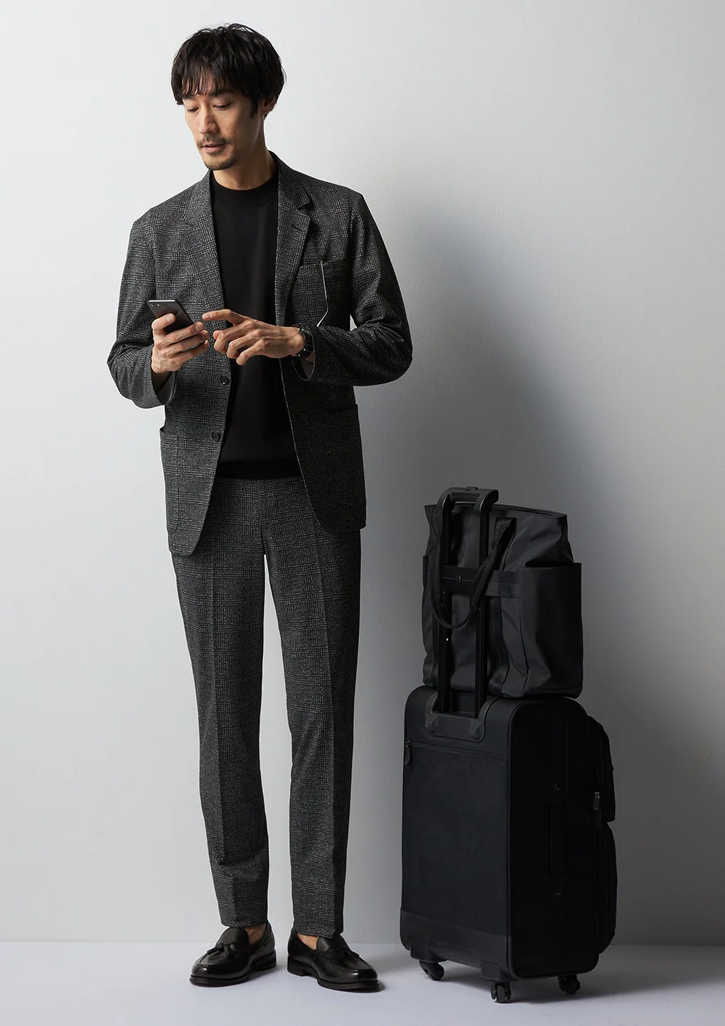 THE THIRD SUITS Japanese Fabric High-Breathability Tricot Glen-Plaid Jacket - Charcoal Gray - Image 13