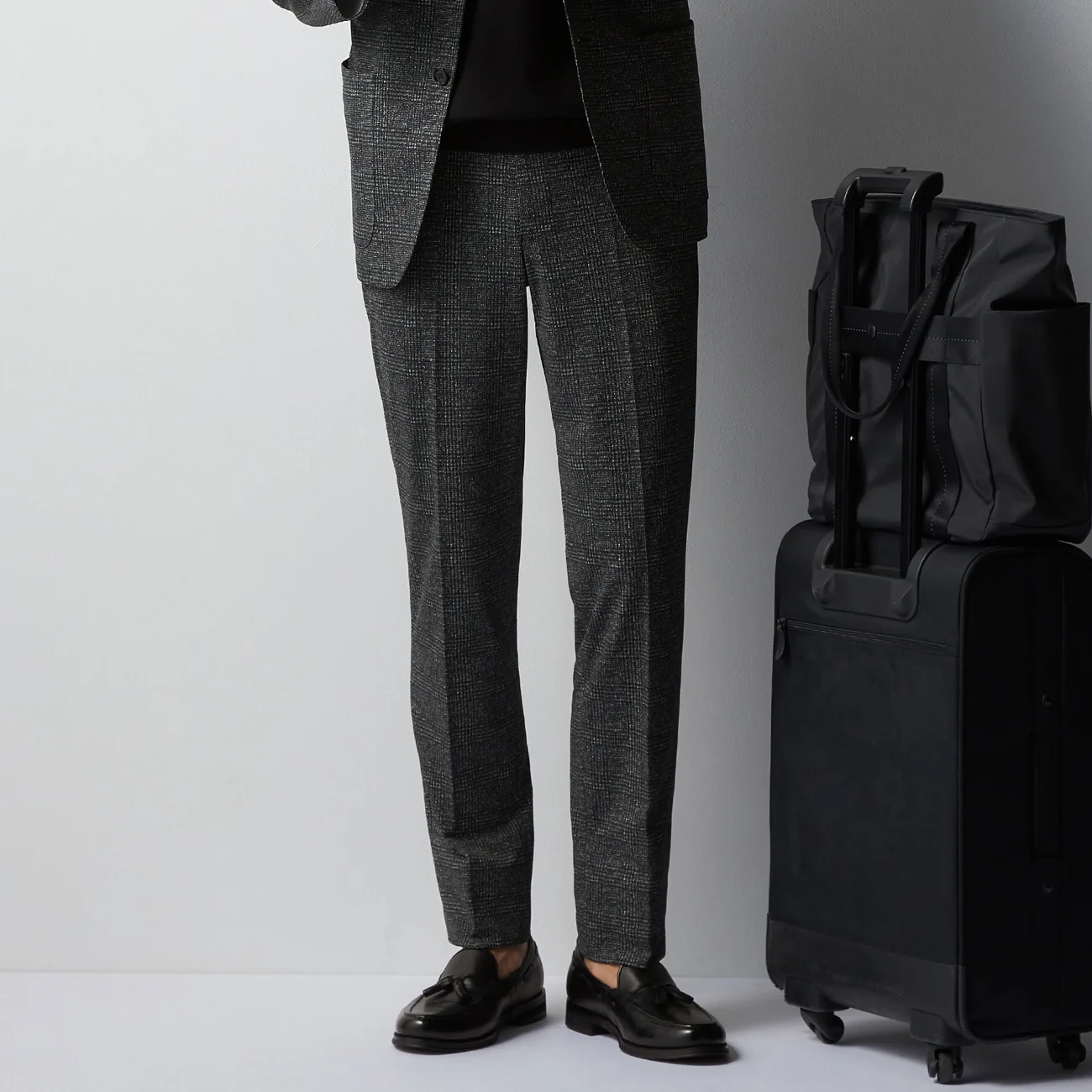 THE THIRD SUITS Japanese Fabric High-Breathability Glen-Plaid Pants - Charcoal Gray