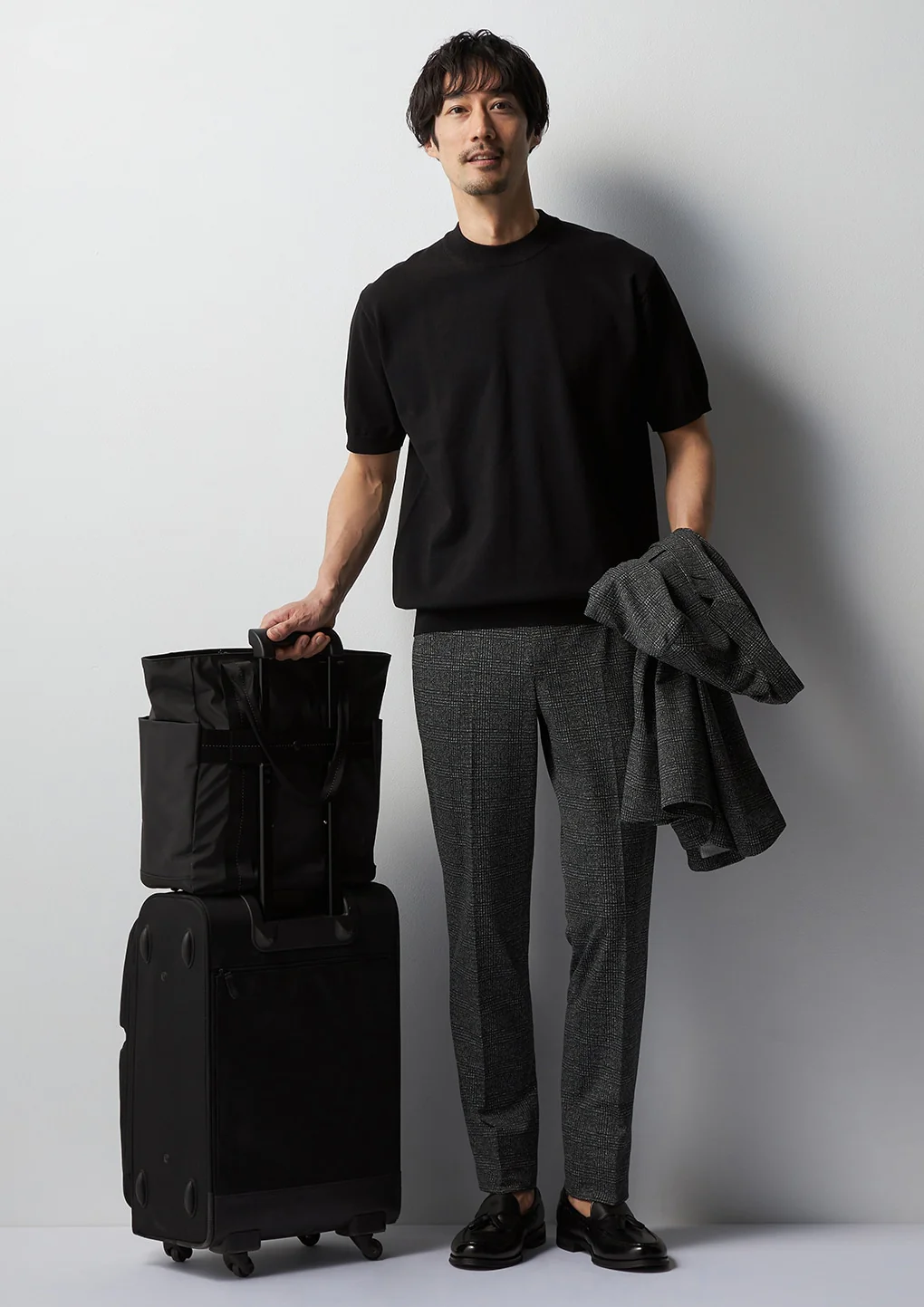 THE THIRD SUITS Japanese Fabric High-Breathability Glen-Plaid Pants - Charcoal Gray - Image 13