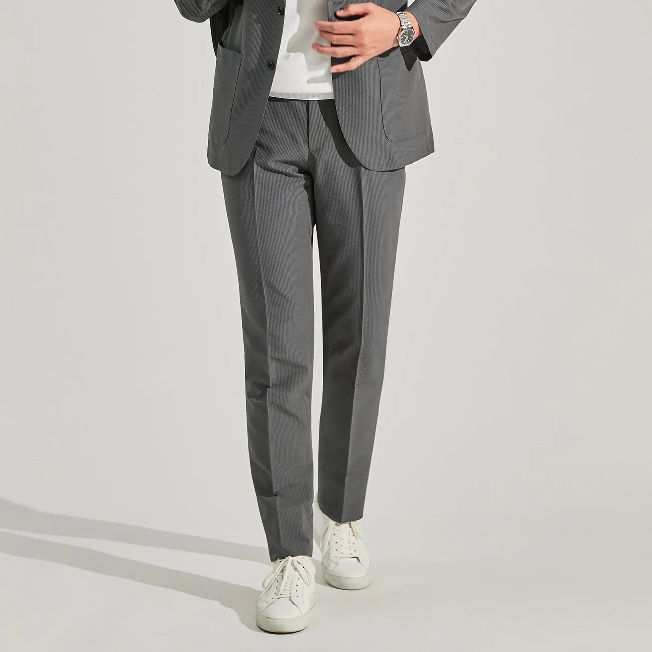 THE THIRD SUITS Japanese Fabric High-Breathability Seersucker Pants - Medium Gray