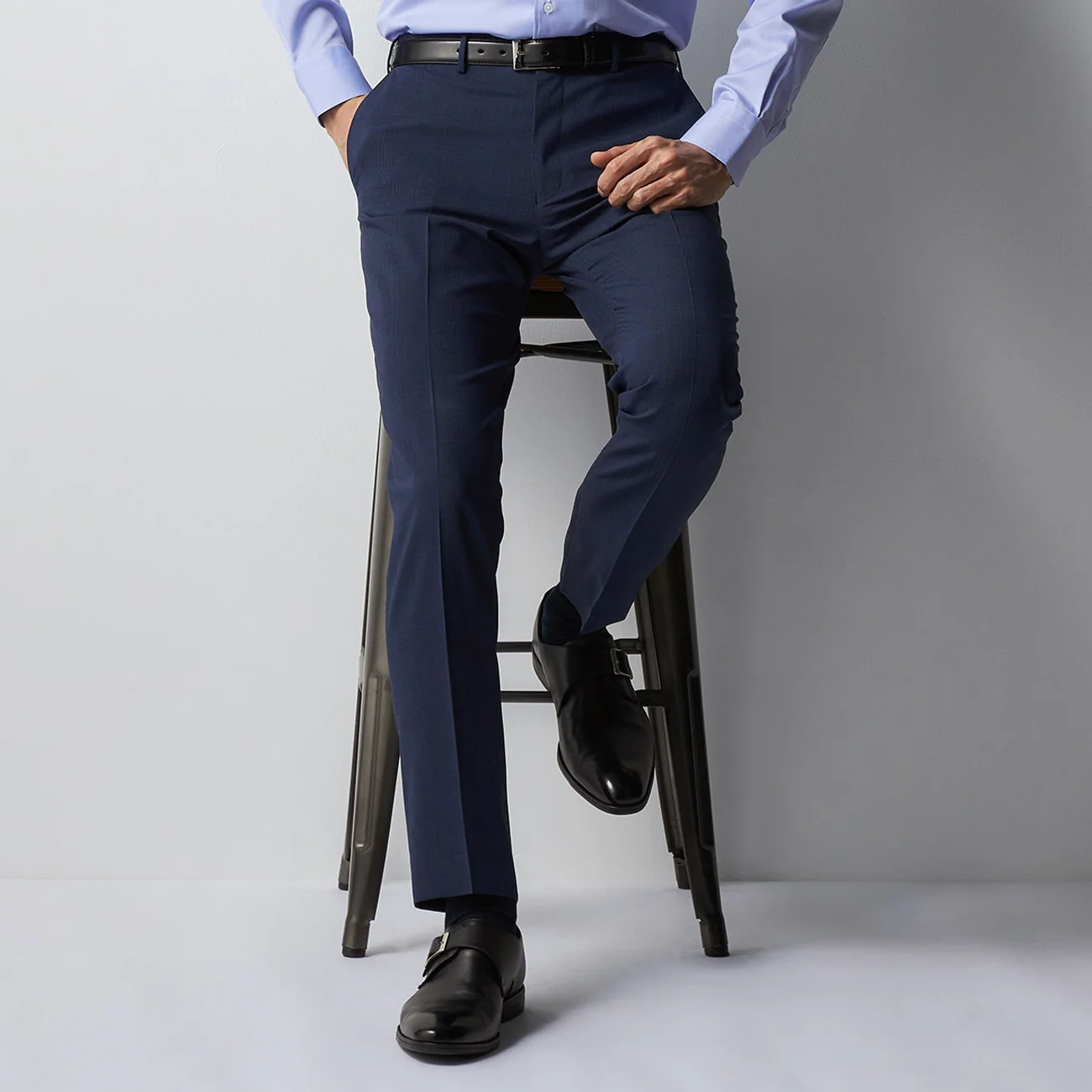 Super Cool High-breathability Glen-Plaid Suit Pants - Navy - Image 2