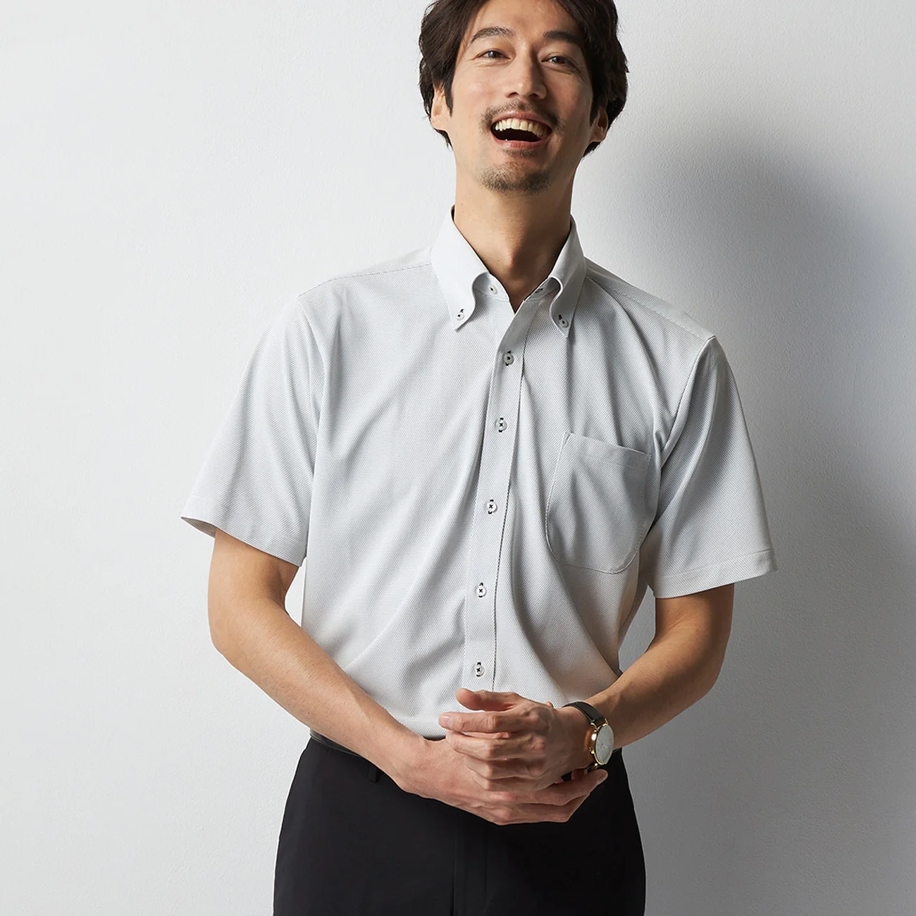 Super Non-Iron DRYDRY Short Sleeve Button-Down Shirt - Navy