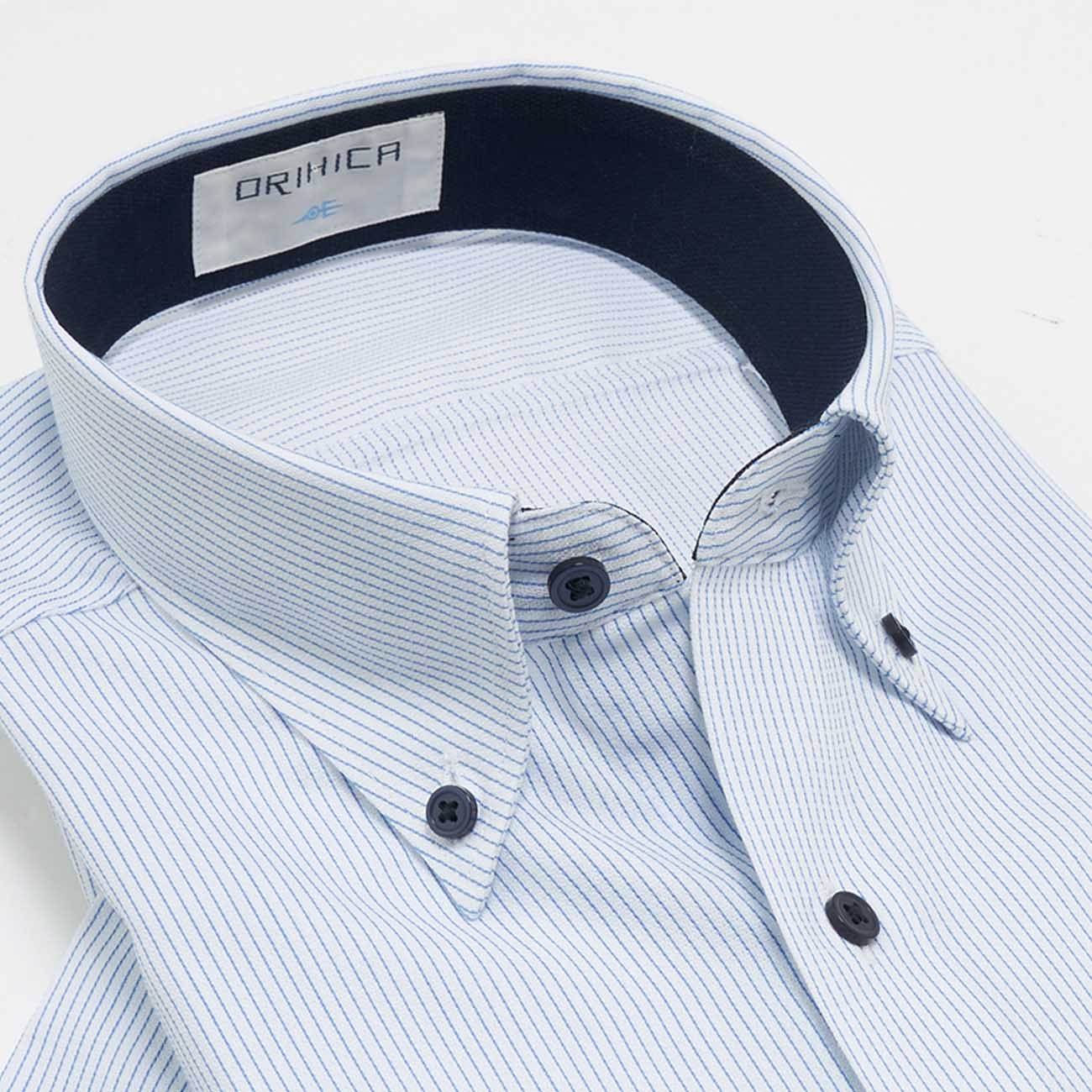 Super Cool Non-Iron Striped Short Sleeve Button-Down Shirt - Blue - Image 3