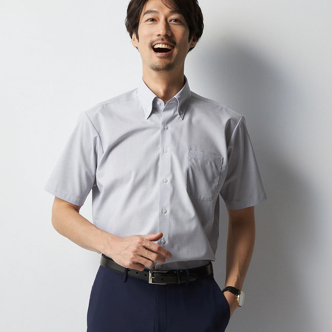 Super Cool Non-Iron Check Short Sleeve Button-Down Shirt - Gray