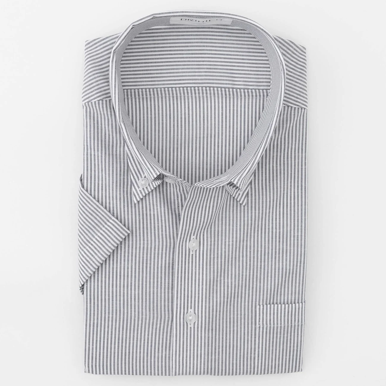 Super Cool Non-Iron Cotton Linen Short Sleeve Button-Down Stripe Shirt - Navy - Image 2