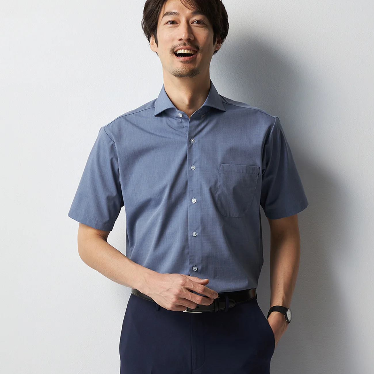 Super Cool Non-Iron Short Sleeve Cutaway Shirt - Navy