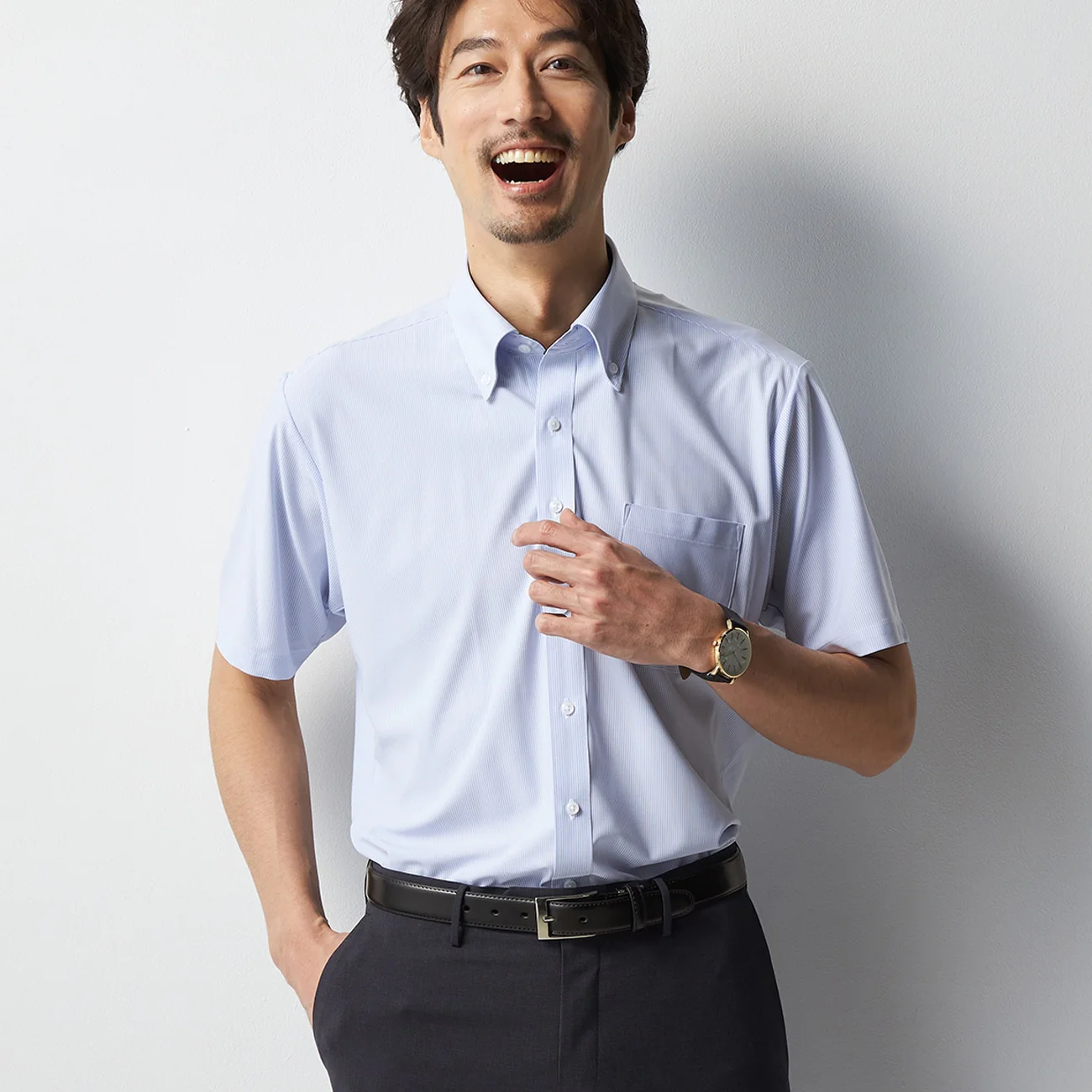 Super Non-Iron Stretch Short Sleeve Button-Down Stripe Shirt - Blue