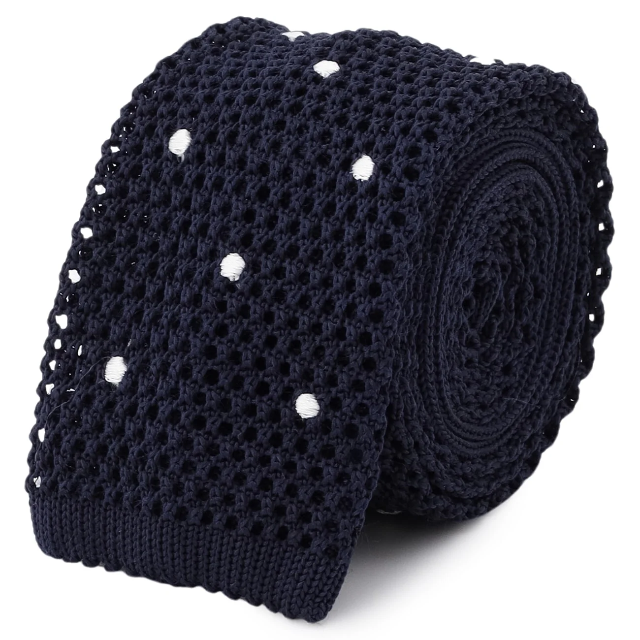 Porka Dot Knit Tie - Navy