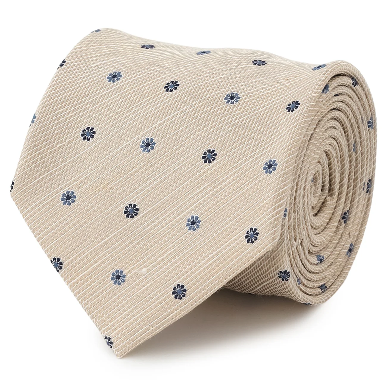Linen Blend Porka Dot Tie - Beige